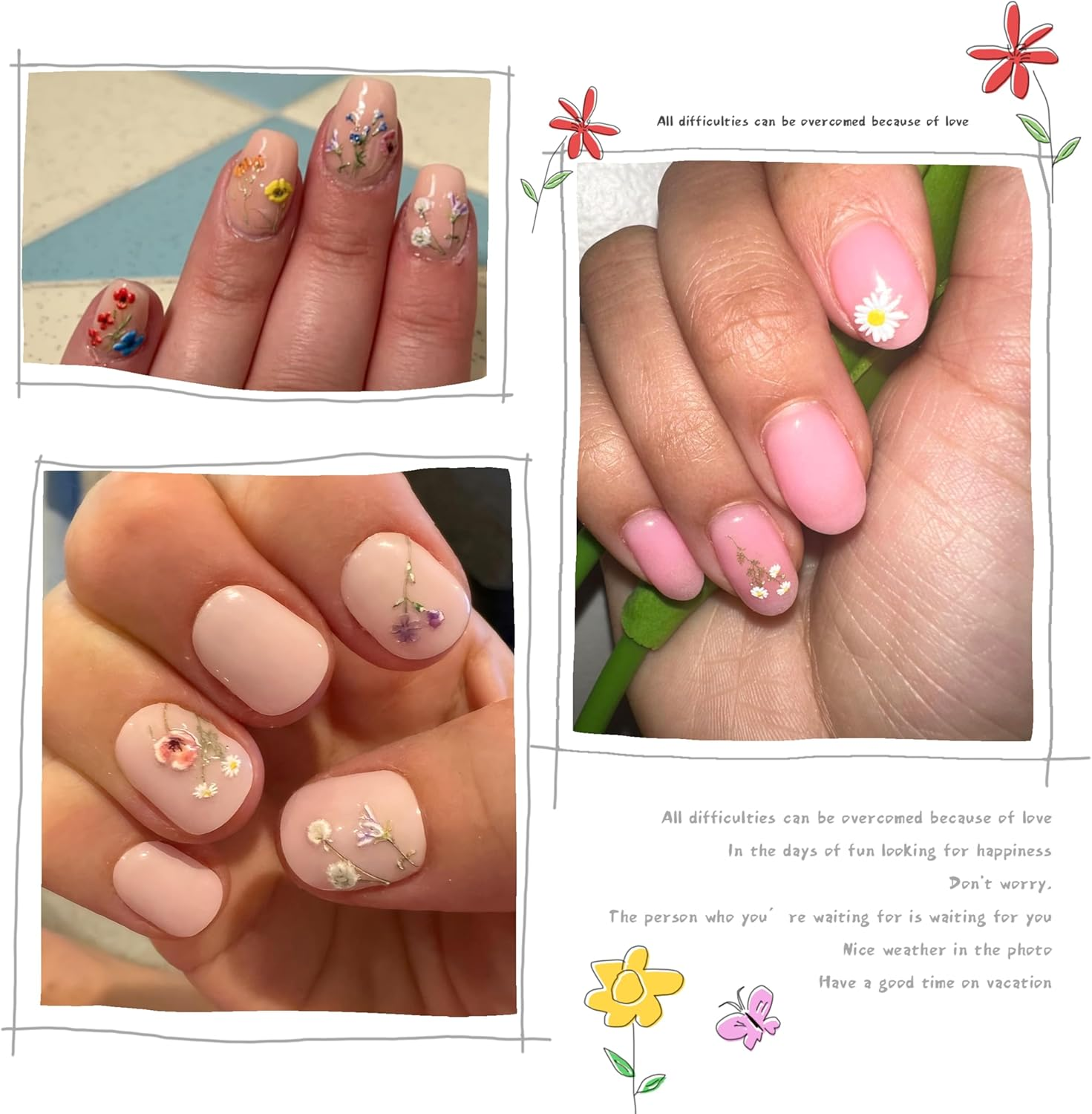 Dedyel Small Daisy Little Wild Flower Nail Stickers 5D Embossed Wildflower Nail Stickers Spring Summer Red Yellow Blue White Flower Design Nail Art Decoration for Women Girls Kids