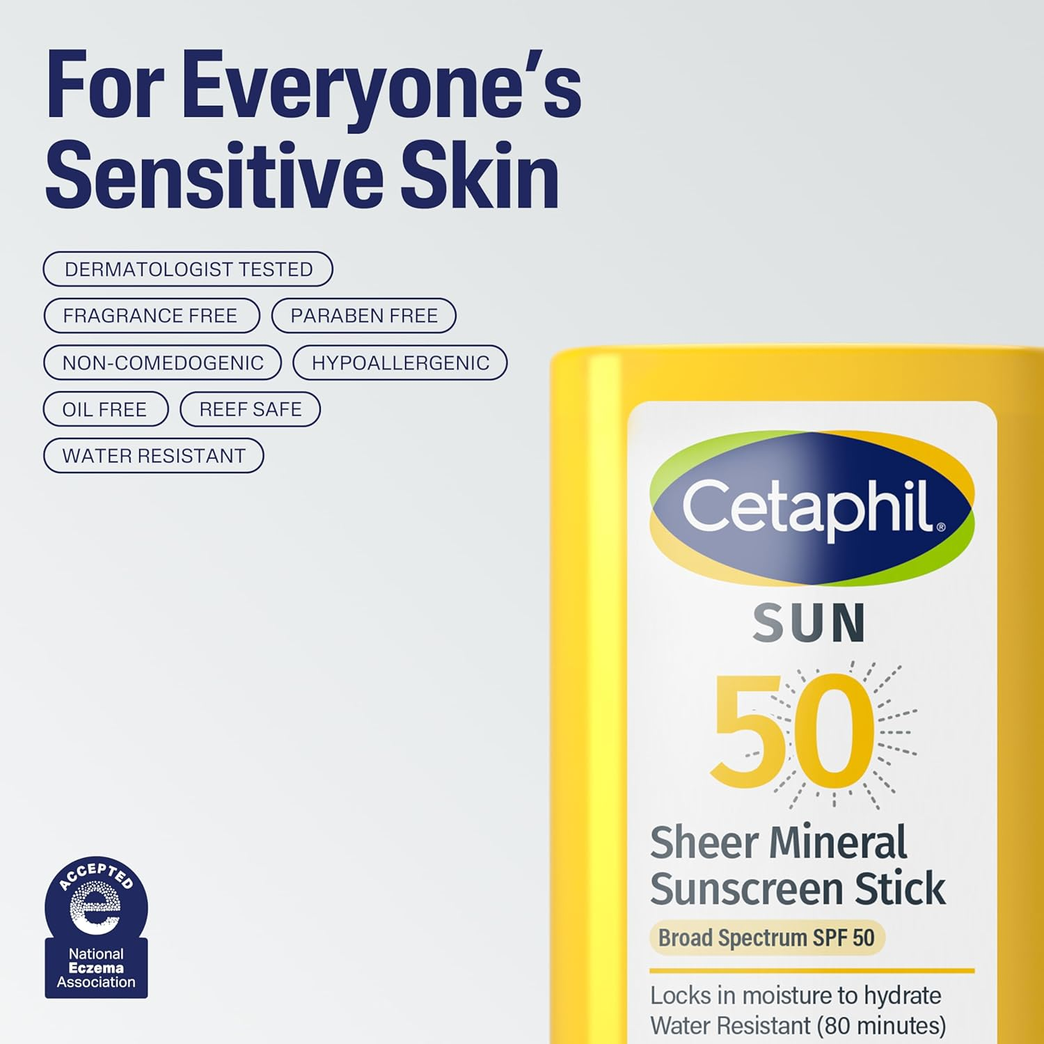 Cetaphil Sheer Mineral Sunscreen Stick for Face & Body, 0.5Oz, 100% UVA/UVB Mineral Sunscreen: Zinc Oxide & Titanium Dioxide, Broad Spectrum SPF 50, for Sensitive Skin image number 6