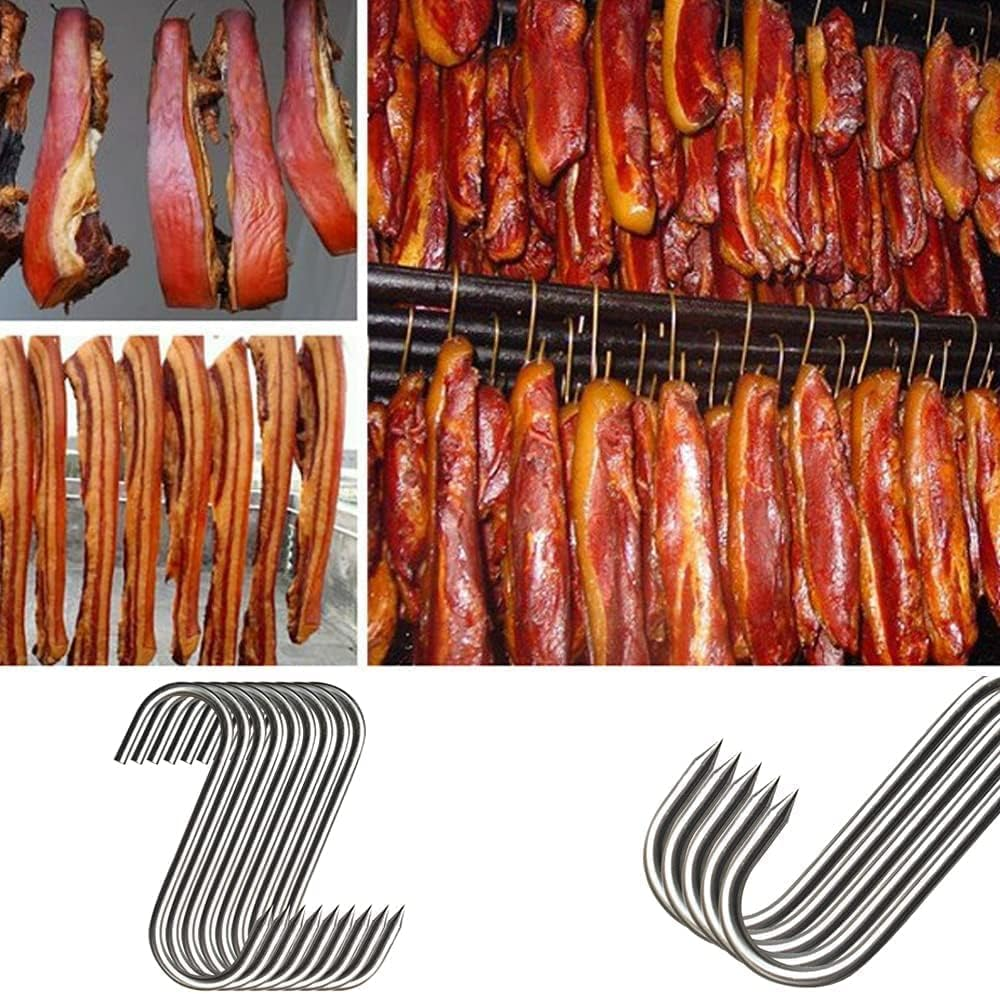 GERUSEA 5.12Inch Meat Hooks,20Pcs 304 Stainless Steel Butcher Hook Smoking Hooks,Hanging, Drying, Butchering, BBQ, Grilling，Jerky. (5.12In) image number 5