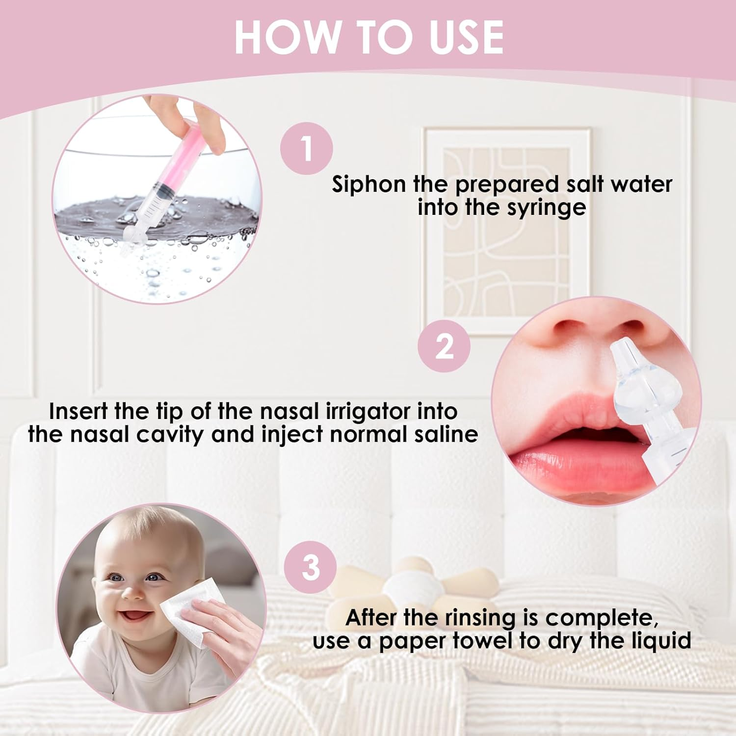 6 Pcs Professional Baby Nasal Aspirator with Soft Silicone Tip, 10Ml Portable Nasal Irrigator, Safe Nose Cleaner for Newborns & Infants for Clear Blocked Noses Gentle Rinse(White Purple Pink) image number 4