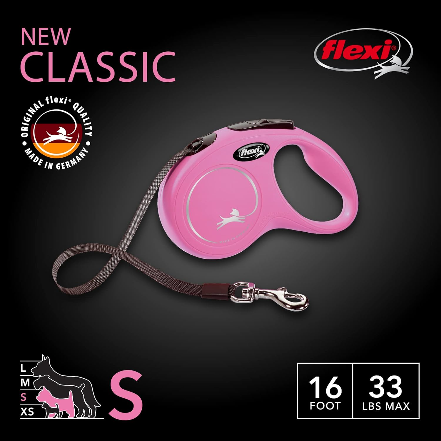 Flexi New Classic Retractable Dog Leash (Tape), 16 Ft, Small, Pink image number 6