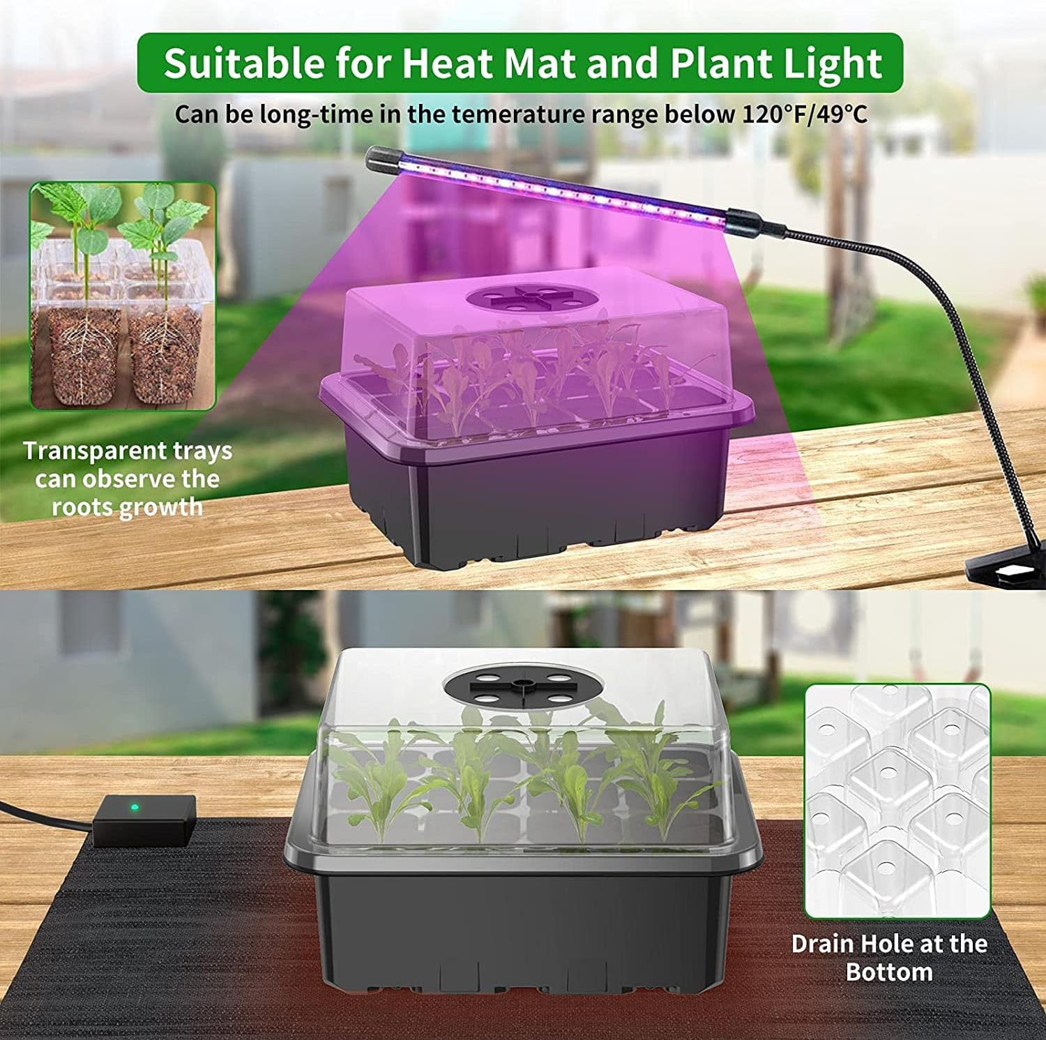 Seed Starter Tray Kit 10 Pack Seed Starting with Humidity Adjustable Dome and Base Vented Trays for Greenhouse & Gardens 120 Cells Growing Trays Mini Propagator Suitable for Seedling image number 5