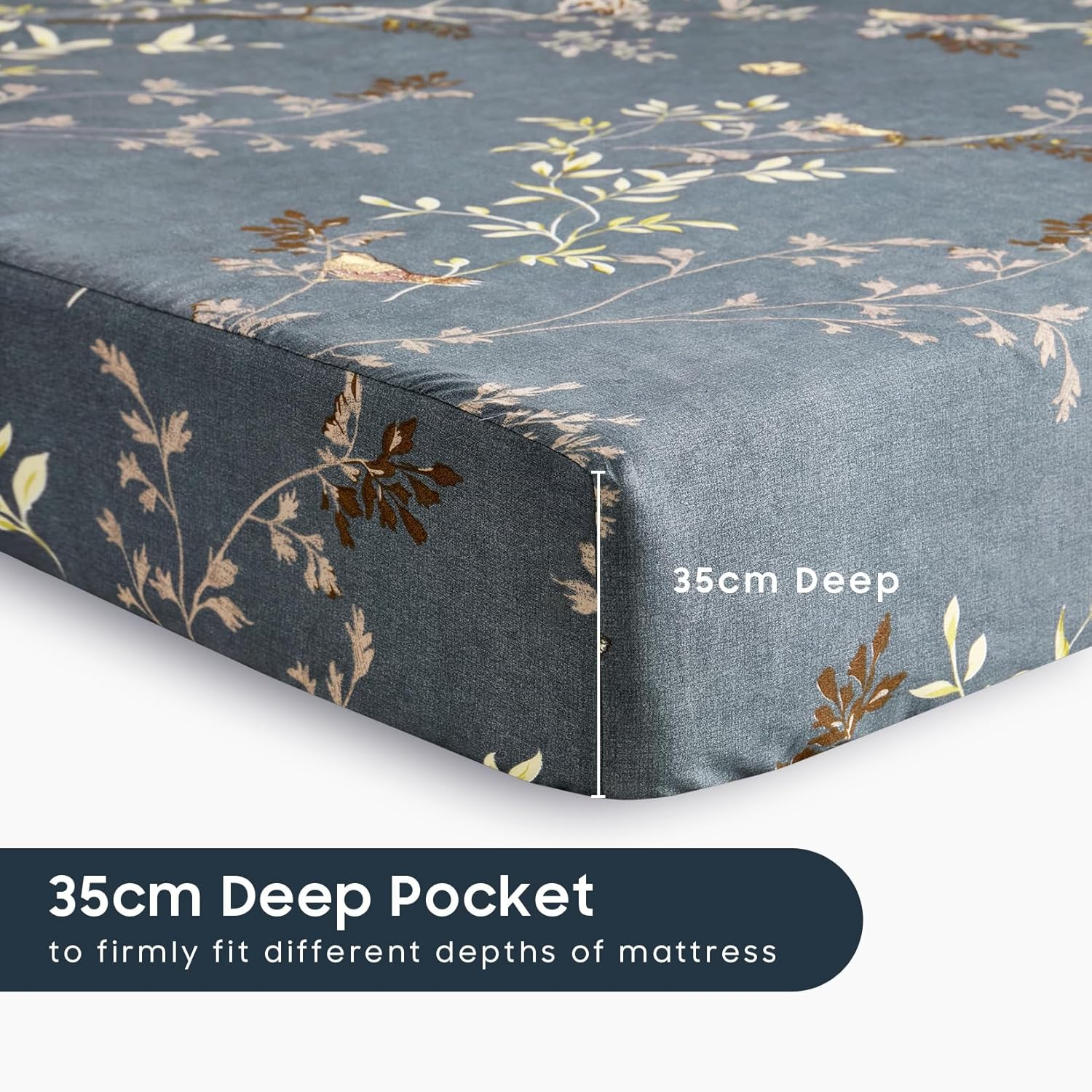 Wake in Cloud - Floral Bed Sheets Set, Soft Microfiber Botanical Flowers Pattern Printed Bedding, Extra Deep Fitted Sheet & Flat Sheet & 2 Pillowcases, 4Pcs, Birds Grey, King Size image number 4