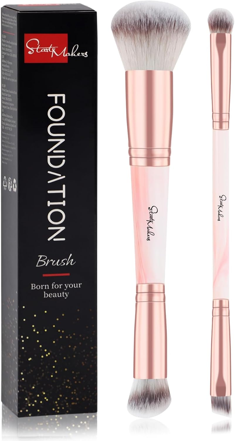 Start Makers Foundation Brush 2 Pcs Dual-Ended 2-In-1 Kabuki Makeup Brushes for Buffing, Blending, Sculpting, Highlight, Contouring