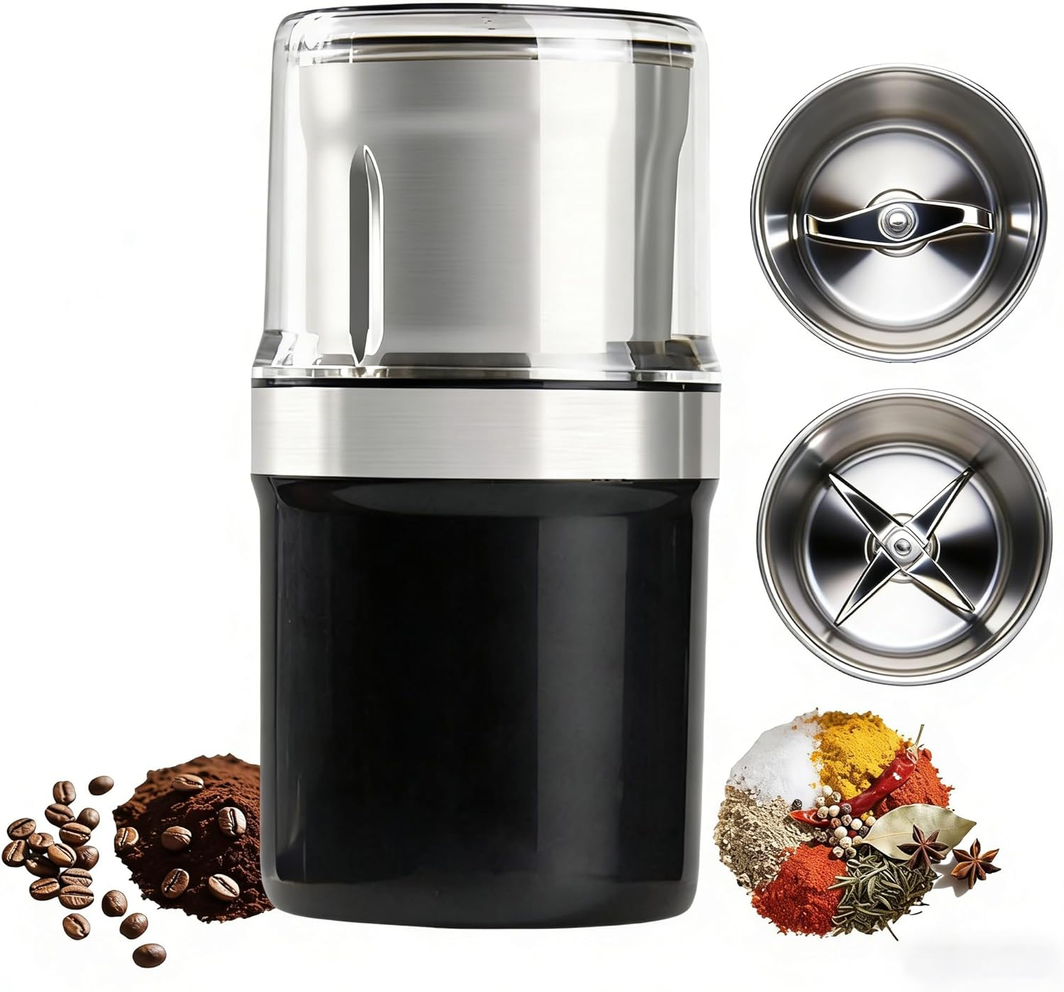 Electric Coffee Grinder & Herb Grinder, Spice Grinder | 3.5Oz /100G Capacity | 200W | Stainless Steel Blade | One-Touch Control | Multigrinder for Home, Kitchen, Camping (Dual Blade Set) image number 1