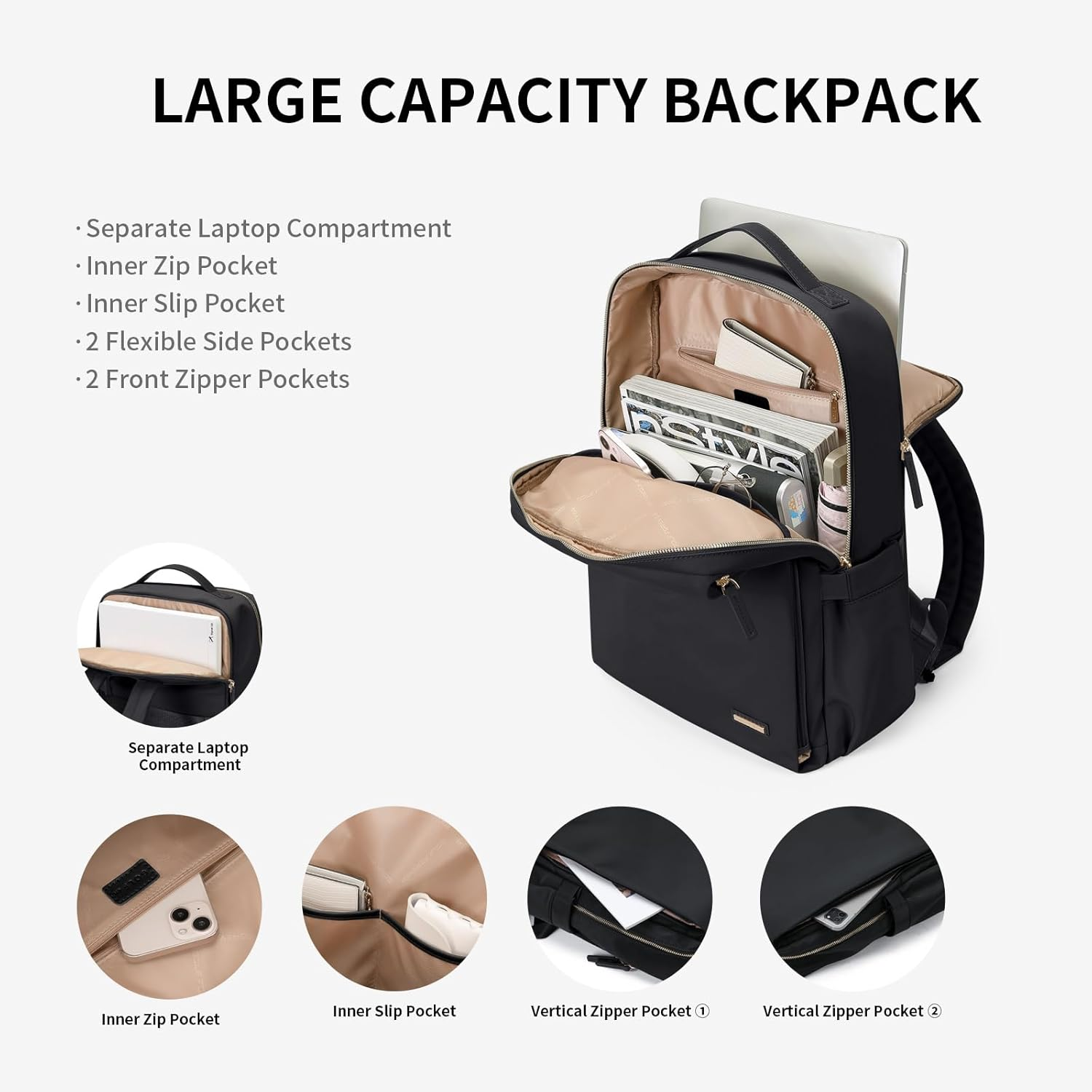 GOLF SUPAGS Stylish Laptop Backpack for Women Work College Travel Casual Daypack Fits 15.6 Inch Notebook image number 6