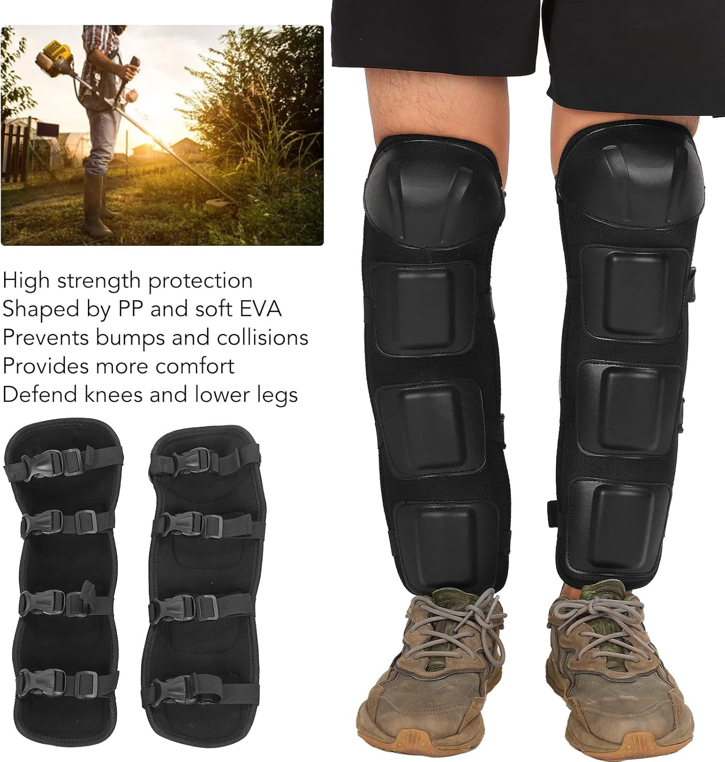 Shin Guards, 17.7In High Strength Chain Saw Shin Guards Flexible Regulable Knee Pads Comfortable Easy Remove Protective Shin Guard for Lawn Mowing, Brush Cutters
