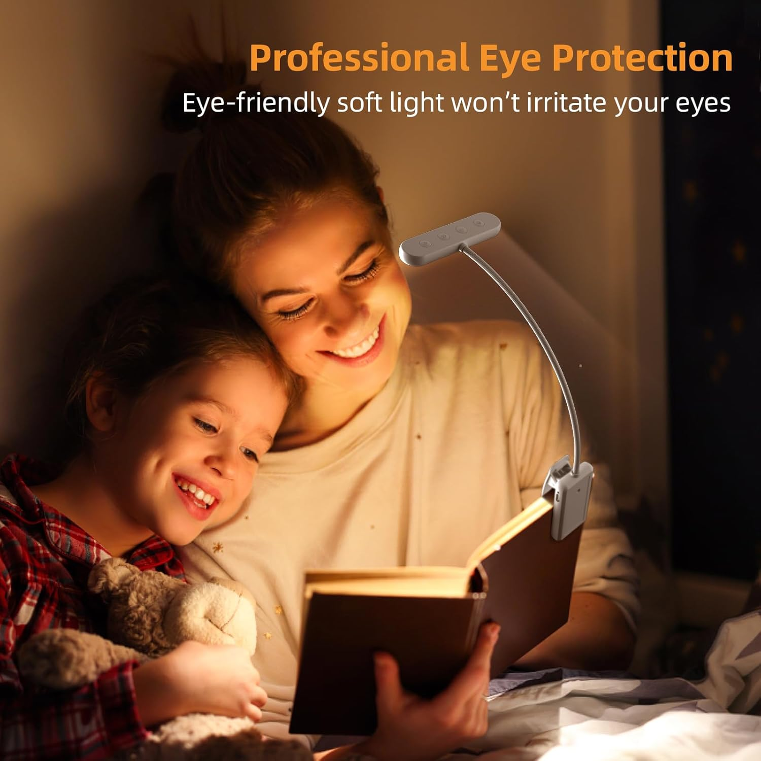 Book Light, [Adapter Included] Rechargeable Book Lights for Reading at Night in Bed with 3 Color & 10 Brightness Dimmable, Flexible Gooseneck Small Clip on Reading Light for Kids - 2 Pack/White