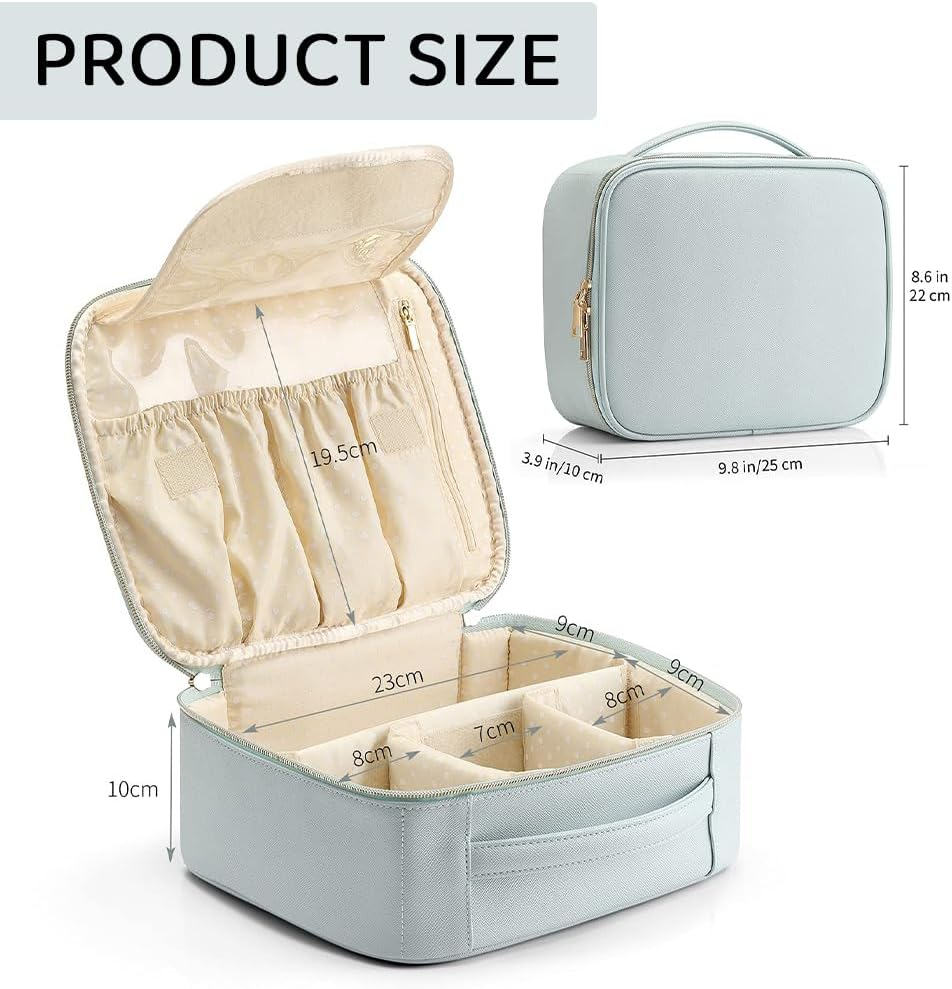 HYAVIA Travel Cosmetic Makeup Bag, PU Leather Large Storage Case with Multi-Compartments & Dividers for Brushes, Toiletries, Jewelry &ndash; Organizer with Handle image number 3