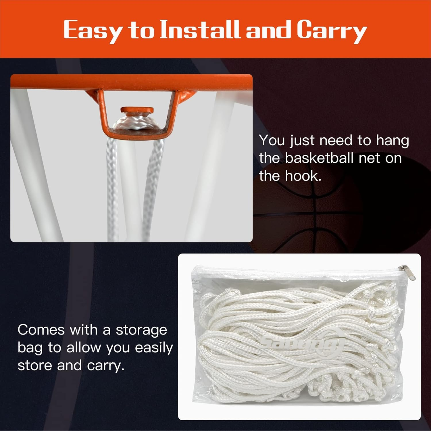 Sanung 2 Pack Basketball Net Hoop, Weather-Proof Standard Size Basketball Net Replacement, White Basketball Mesh Net for Indoor and Outdoor, Easy to Install image number 4