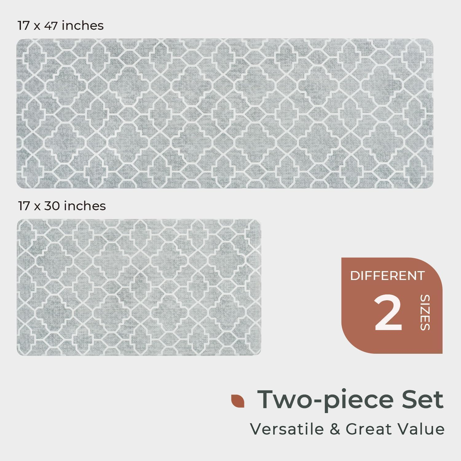 Anti Fatigue Kitchen Mat Set of 2 Non Slip Kitchen Mats for Floor Cushioned Kitchen Rugs Comfort Standing Mat Farmhouse Waterproof PVC Foam Kitchen Floor Mat Runner (Style U) image number 4