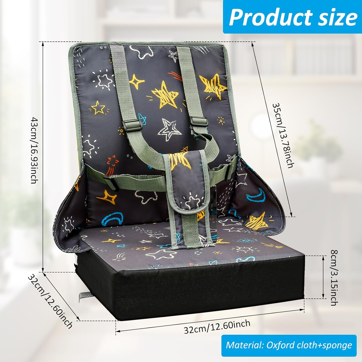 Fwqofvk Toddler Booster Seat with Adjustable Safety Buckle, Breathable Oxford Cloth Kid Dining Chair Increasing Cushion, Travel Booster Seat Pad for Dinning Table 32&times;32&times;43Cm Grey image number 4
