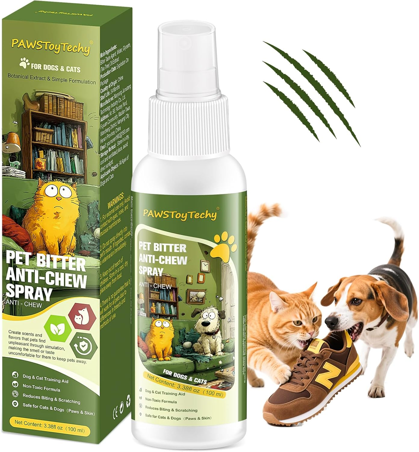 Anti-Chew Bitter Dog Spray, Stop Chewing and Licking, No Chew Spray for Dogs & Cats, Protect Furniture Shoes Belongings, Natural Pet Safe Formula, No Stain 3.38 Fl Oz (100 Ml)