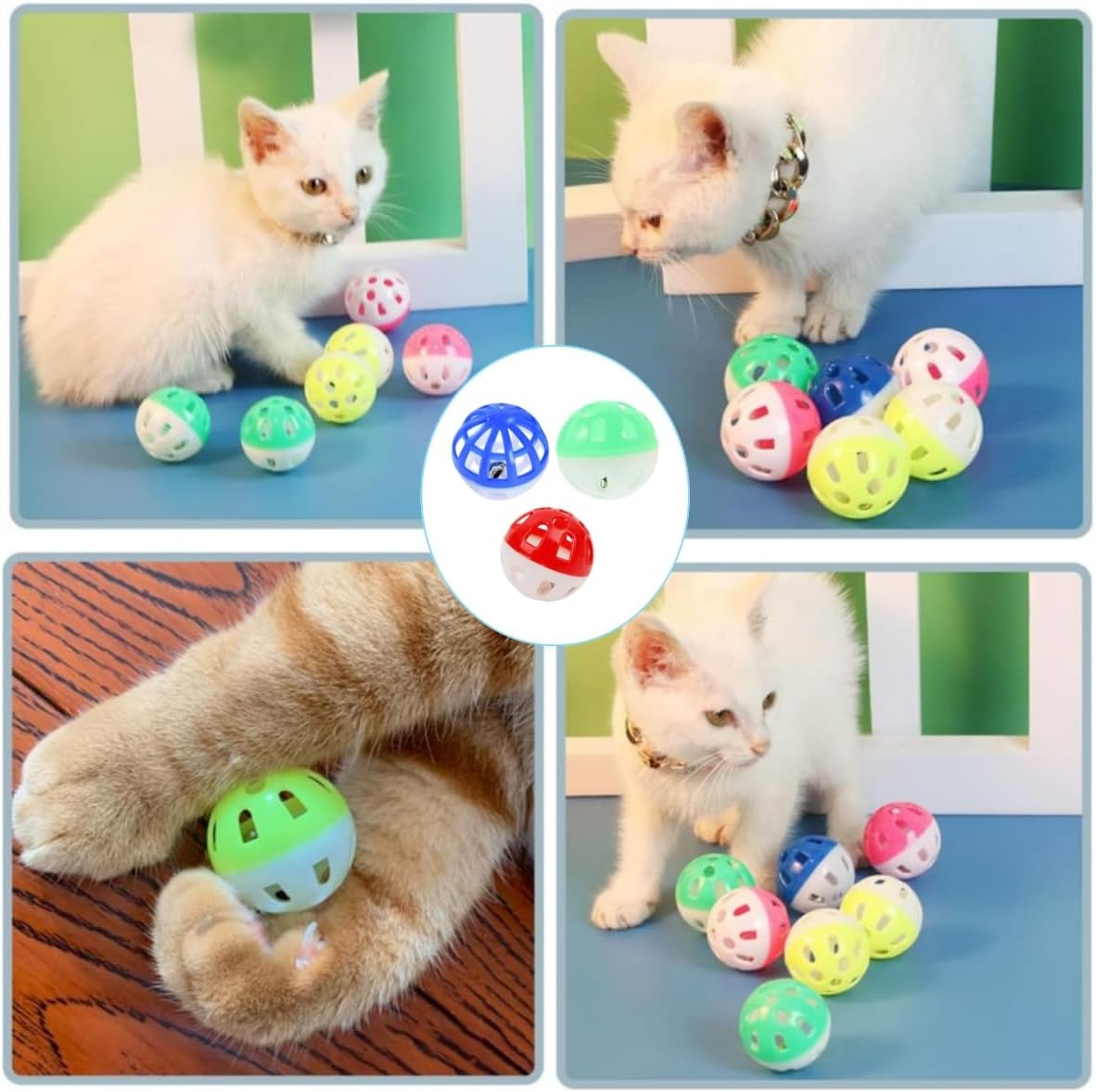 12PCS Cat Toy Ball with Bell,Plastic Kitten Chase Toys Jingle Bell Ball for Cat Indoor Training,Rattle Ball Toys Random Color image number 2
