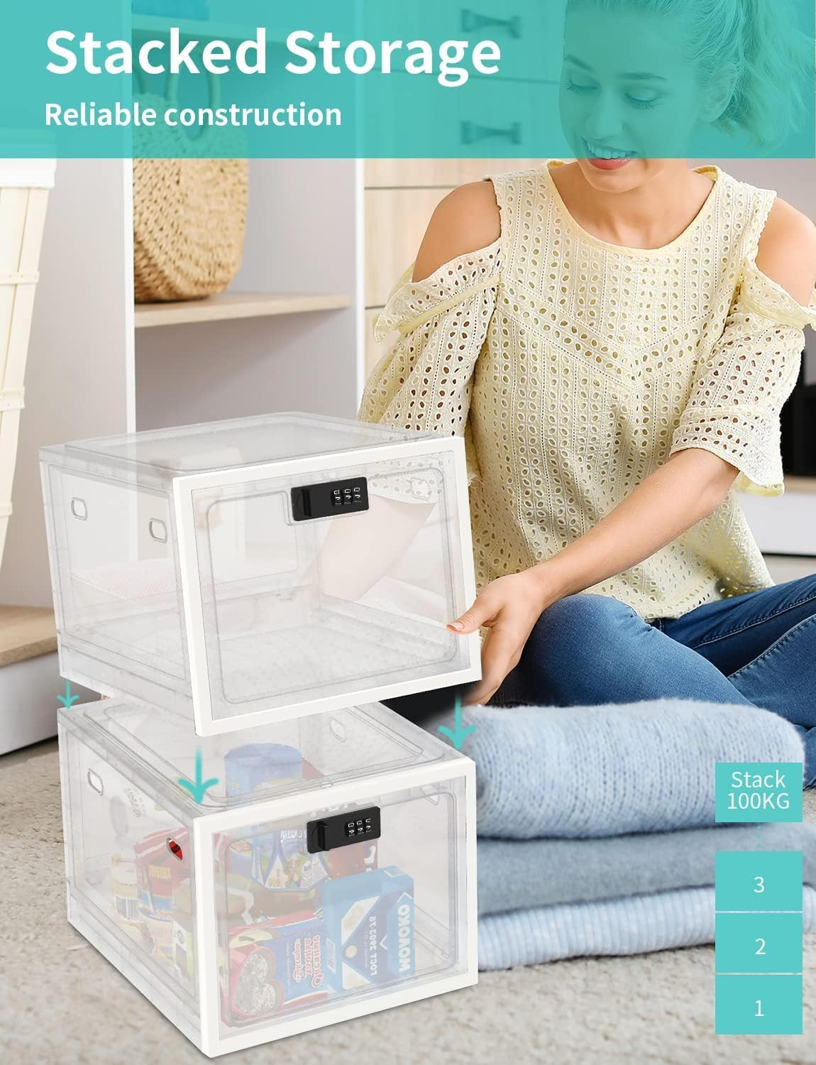 Medicine Lock Box, Large Lock Box, Medication Storage Lockable Container for Medicine Storage Box Refrigerator Food Safe Locking Box Tablet Phone Locked Box for Kitchen Home School and Office Safety image number 6