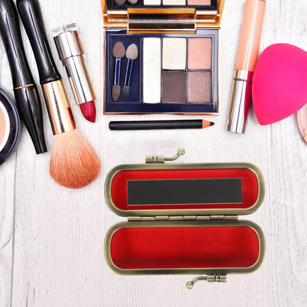 DOITOOL Ladies Lipstick Box Lipstick Case with Mirror Elegant Lipstick Organizer Vintage Lipstick Holder Ladies Vintage Purse Outdoor Travel Delicate Suitcase Flannel image number 3