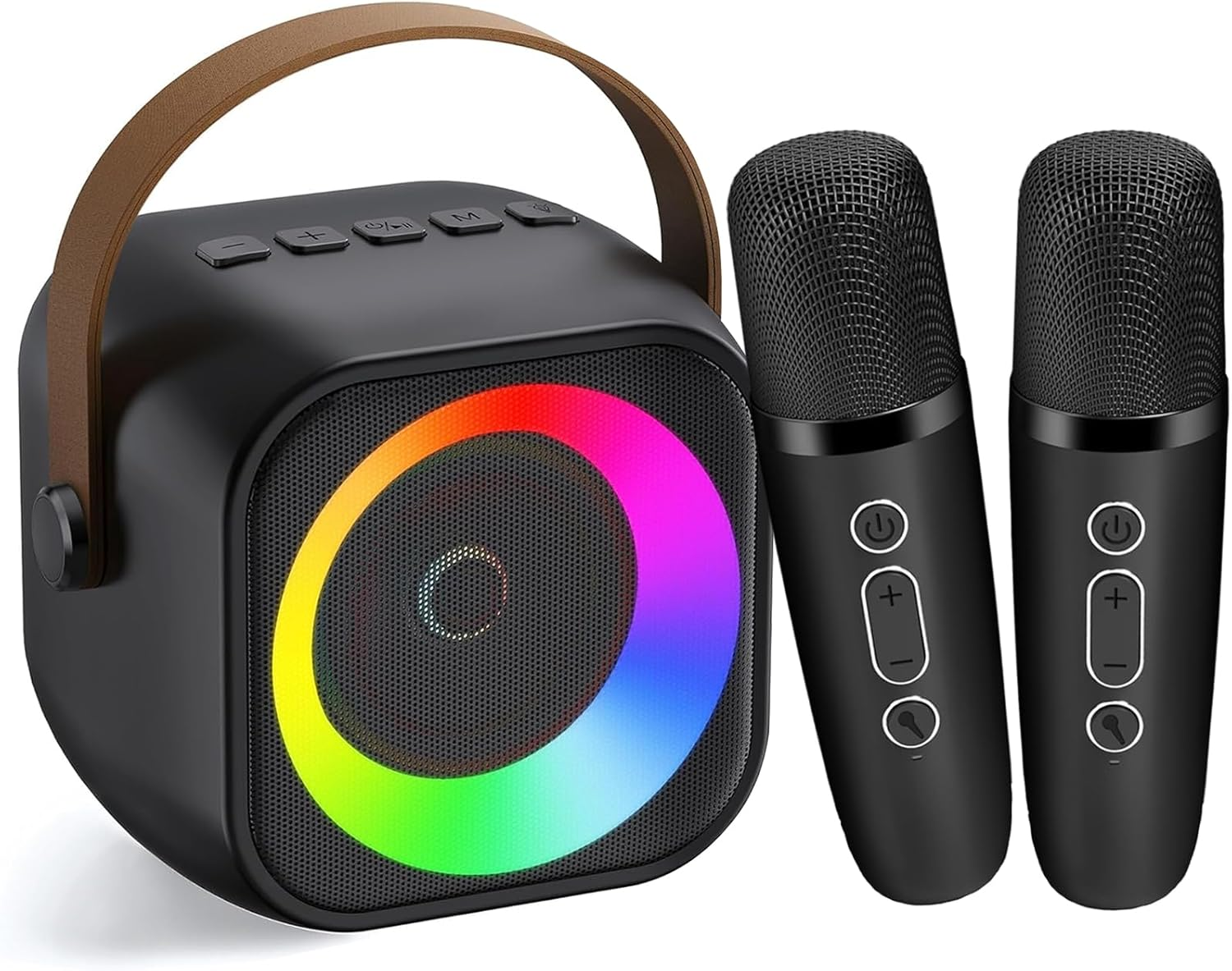 Mini Karaoke Machine for Kids Adults, Portable Bluetooth Speaker with 2 Wireless Microphones, Microphone and Speaker Set with Disco Light for Home Party Christmas Birthday Gift for Girls Boys