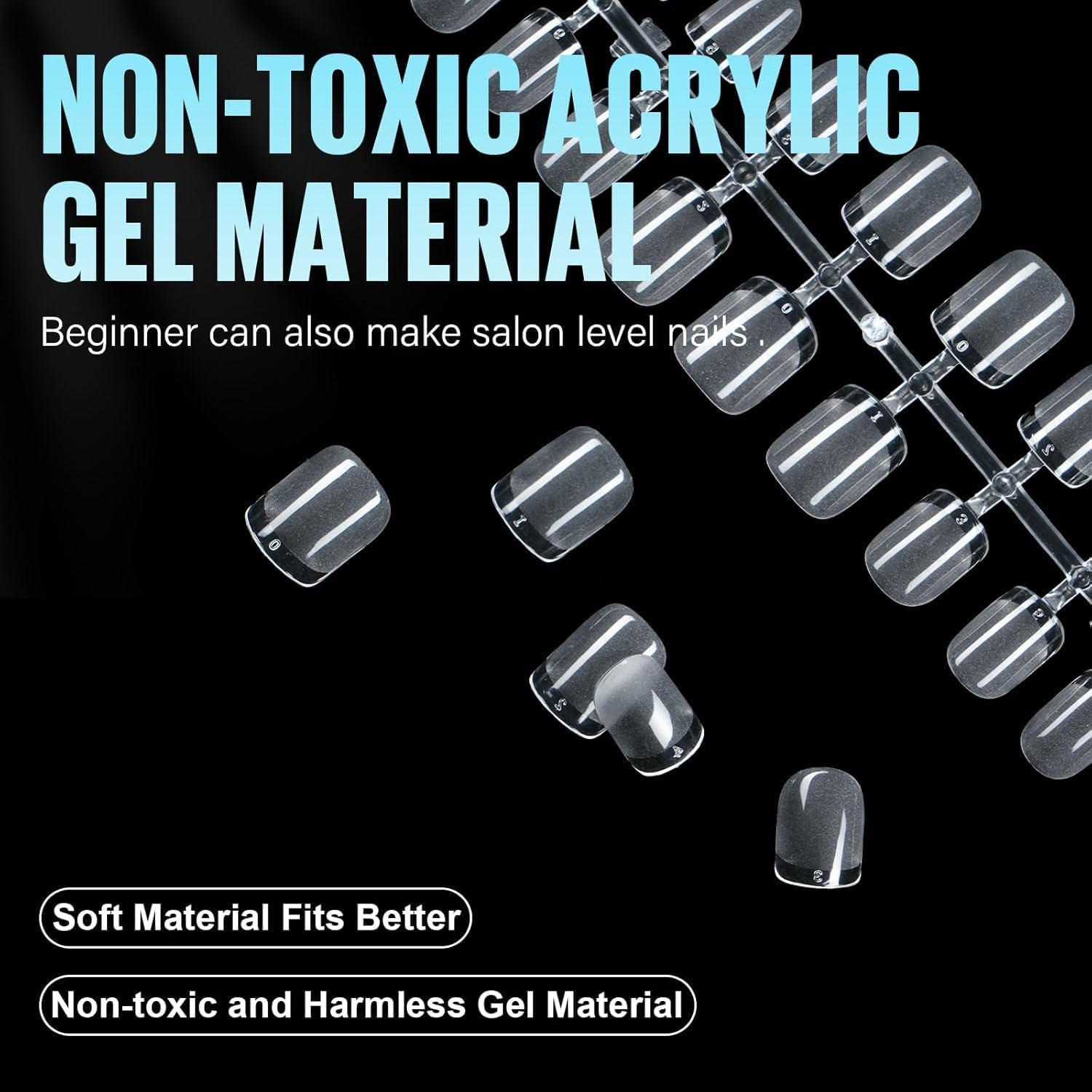 Short Fake Nails, Acrylic Nail Tips, Clear Press-On Nails for Beginners & Pro DIY Gel Manicure, Full Cover French Tips for Nail Extensions & Salon(192Pcs) image number 5