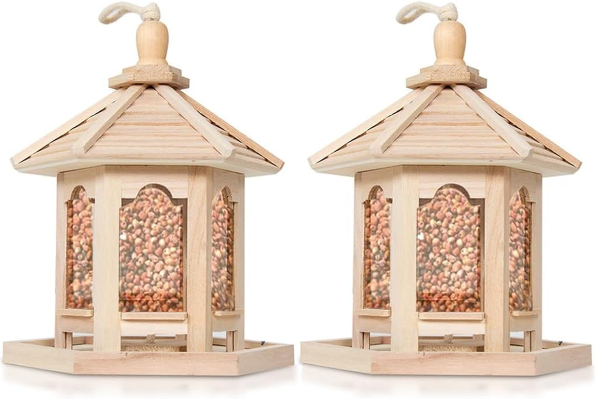 Qttie Wooden Bird Feeders for Outdoors Hanging Bird Feeder, Transparentbird Feeder, Wild Bird Seed for outside Feeders and Garden Decoration Yard for Bird Watchers image number 3