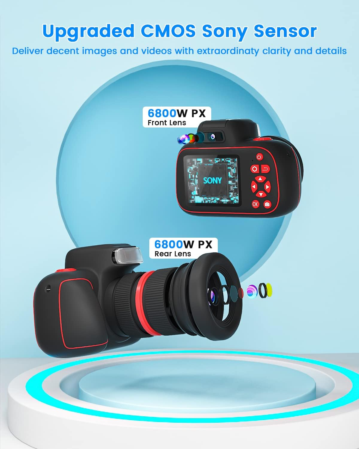 Upgarded Kids Camera, 4K Digital Camera for Kids with Shutter AF, Rotable Zoom Lens, Video Camera Toy for 8-12 Years Old Boys Girls, Best Christmas Birthday Gifts, with 64G SD Card