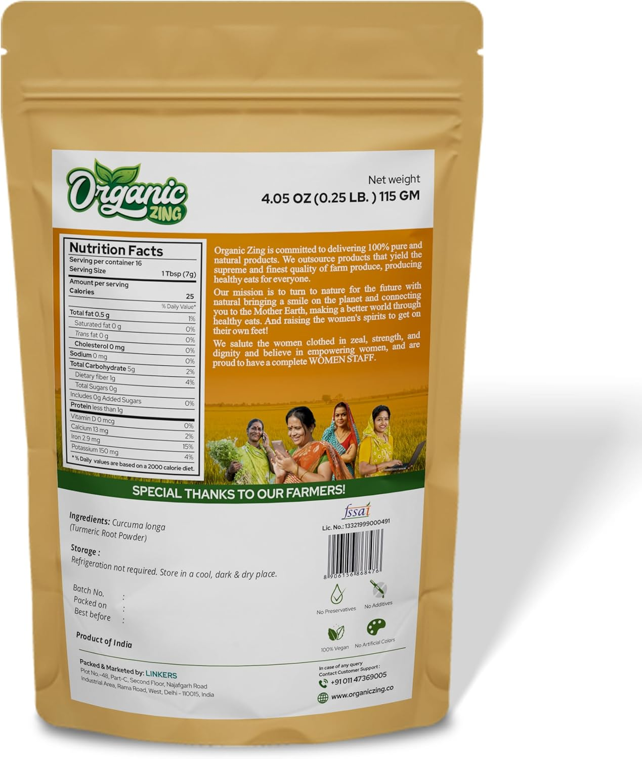 Organic Zing Turmeric Powder - 115 G / 4 Oz | Finely Ground Turmeric Root for Cooking & DIY Food Recipes image number 1