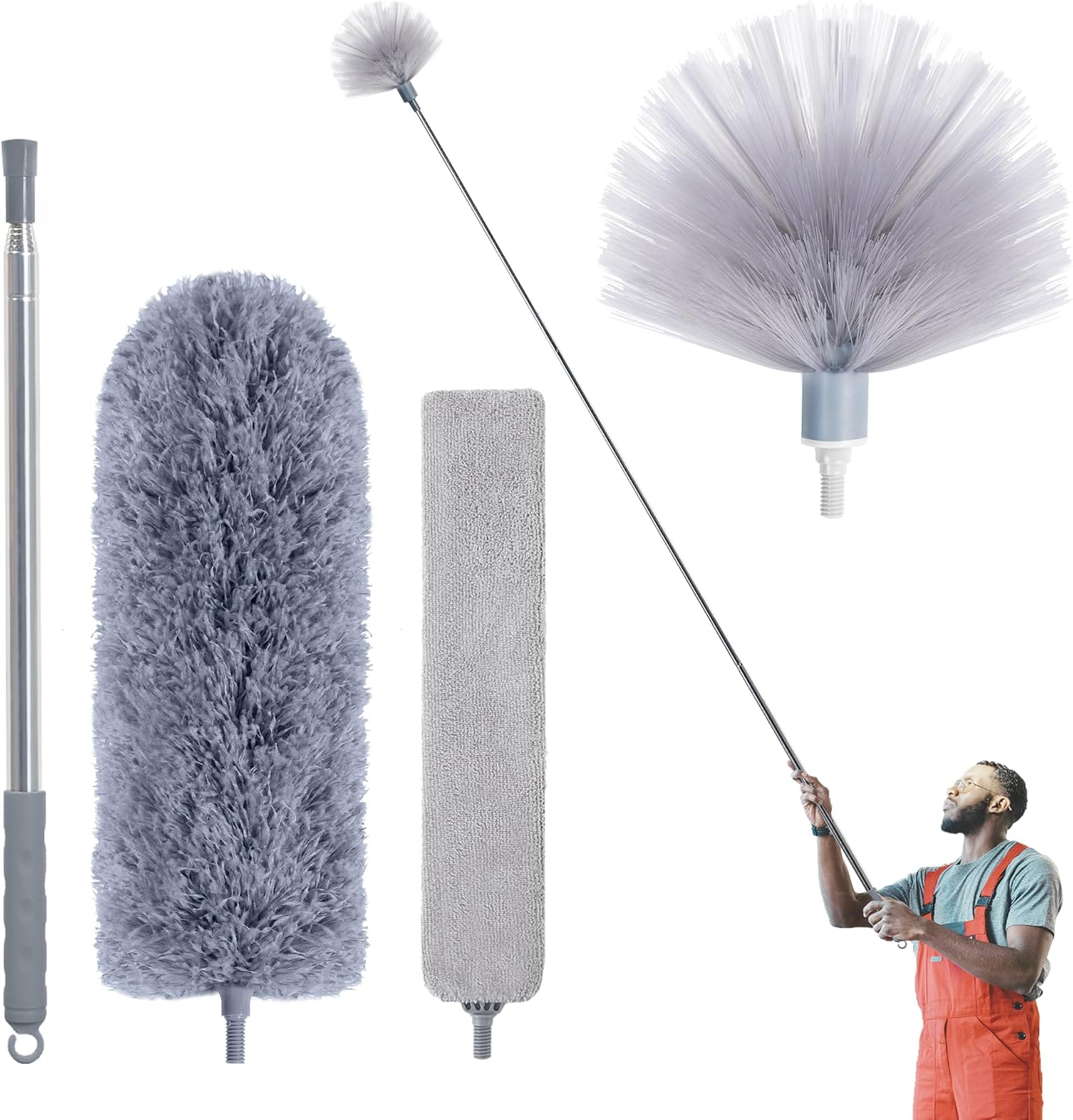 IVYROLL Duster with Extension Pole for Cleaning (2 Microfiber Heads Kit), 100" Long Feather Duster for High Ceilings with Washable Head, Cleaning Supplies for Housekeeping, Ceiling Fan, Furniture - Set C: Gap Duster  Replacement image number 7