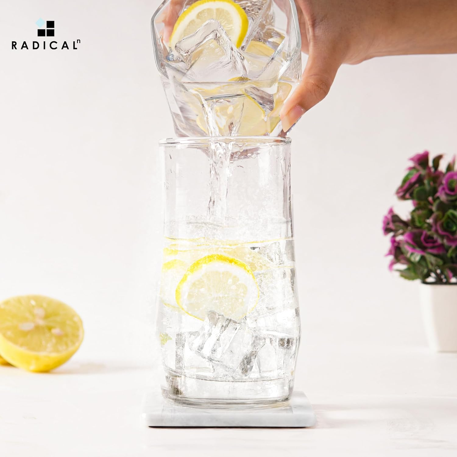 Radicaln Marble Coaster Set with Holder 3.5" Inches White Square Handmade Coasters Set of 6 for Coffee Bar Accessories Drink Coasters for Coffee Table D&eacute;cor Coasters for Drinks image number 3