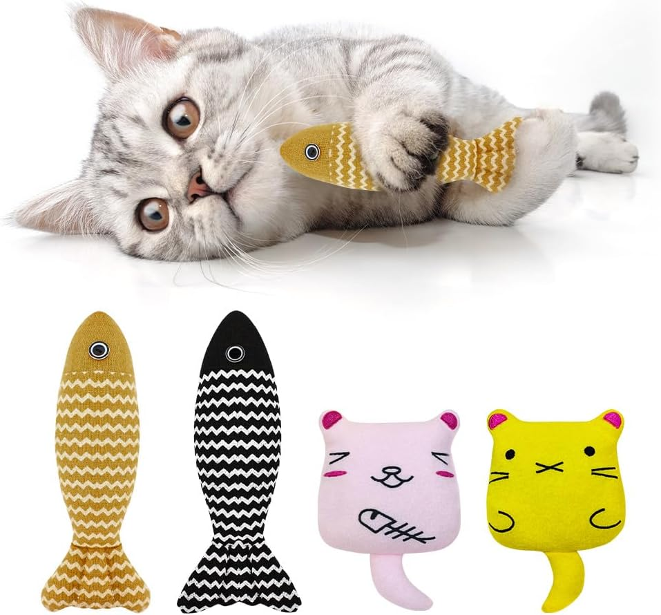 4 PCS Cat Catnip Fish Toy Set - Soft Kicker Toys + Linen Chew Toys + Adorable Fish Pillow, Interactive Play Toys for Cats & Kittens image number 2