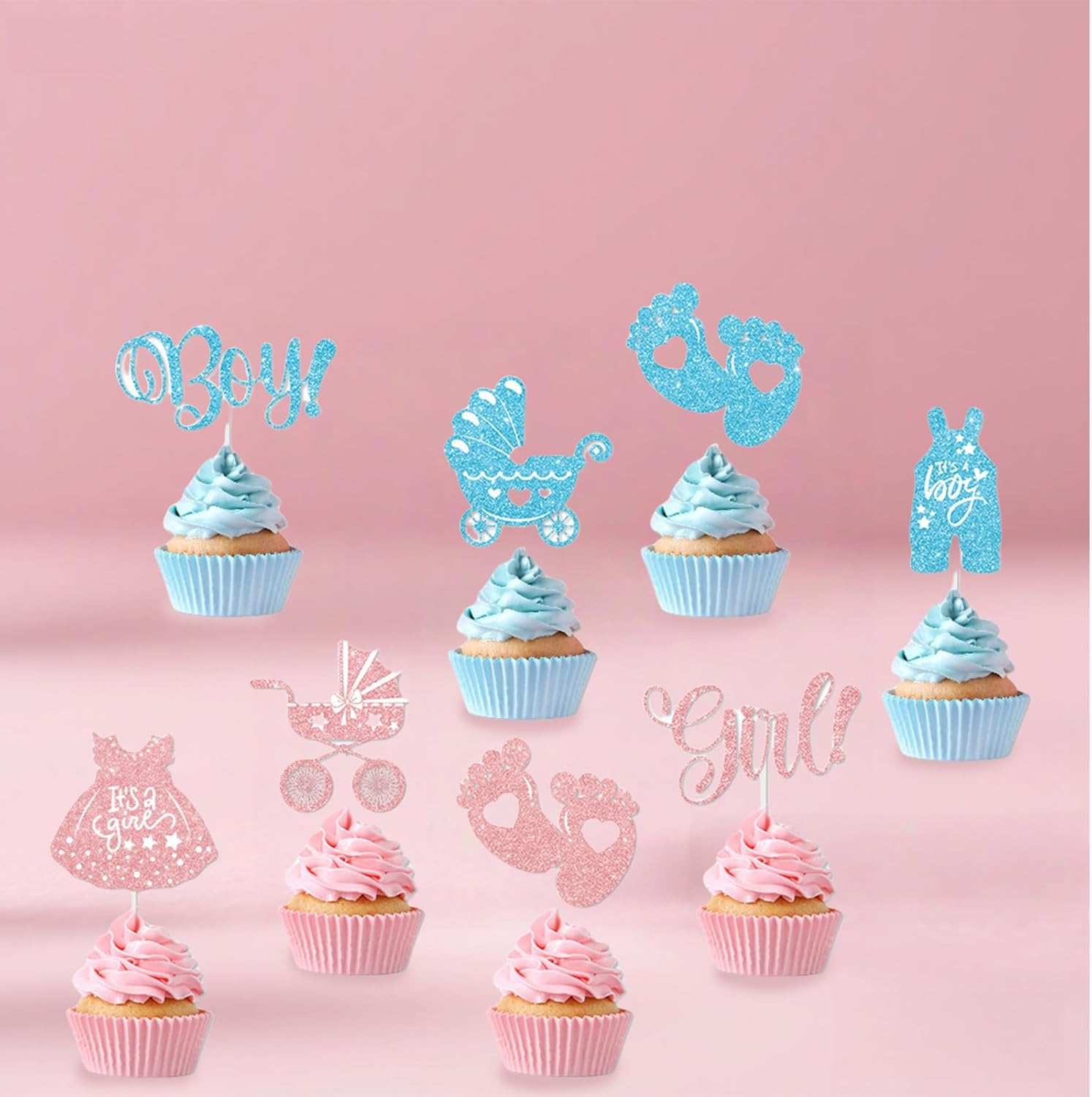 Zvorgath 24-Pack Baby Gender Reveal Cupcake Topper Set, Boy or Girl Themed Party Cake Decorating Props, Baby Shower Gender Reveal Party Decorations image number 5