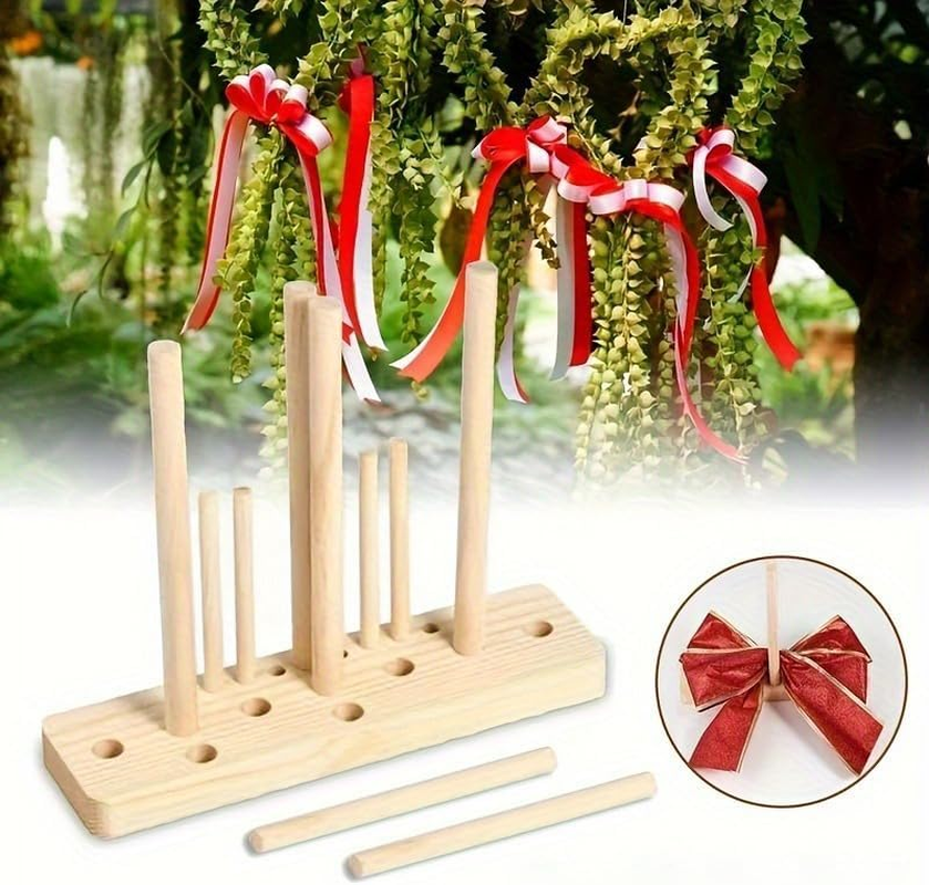 Bow Maker, Wooden Bow Making Tool,Adjustable DIY Bow Maker Tool - Natural Wood Ribbon Bow Maker for Wreaths, Easy-To-Use Crafting Tool for Holidays & Decorations, Portable Design for DIY Projects image number 2