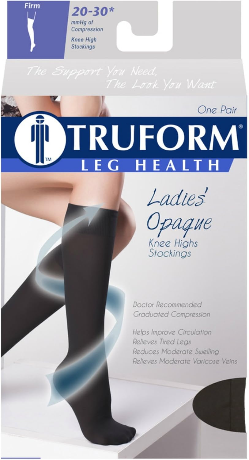 Truform Women'S Compression Stockings, 20-30 Mmhg, Knee High Length, Closed Toe, Opaque, Black, Medium image number 1