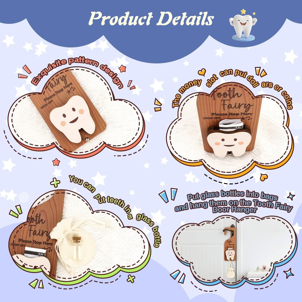 WALLFID 3Piece Set,Tooth Fairy Tooth Holder,Tooth Fairy Door Hanger,Keepsake Bottle & Velvet Bag for Lost Teeth,Encouraging Gift for Boys and Girls. (Astronaut) image number 2
