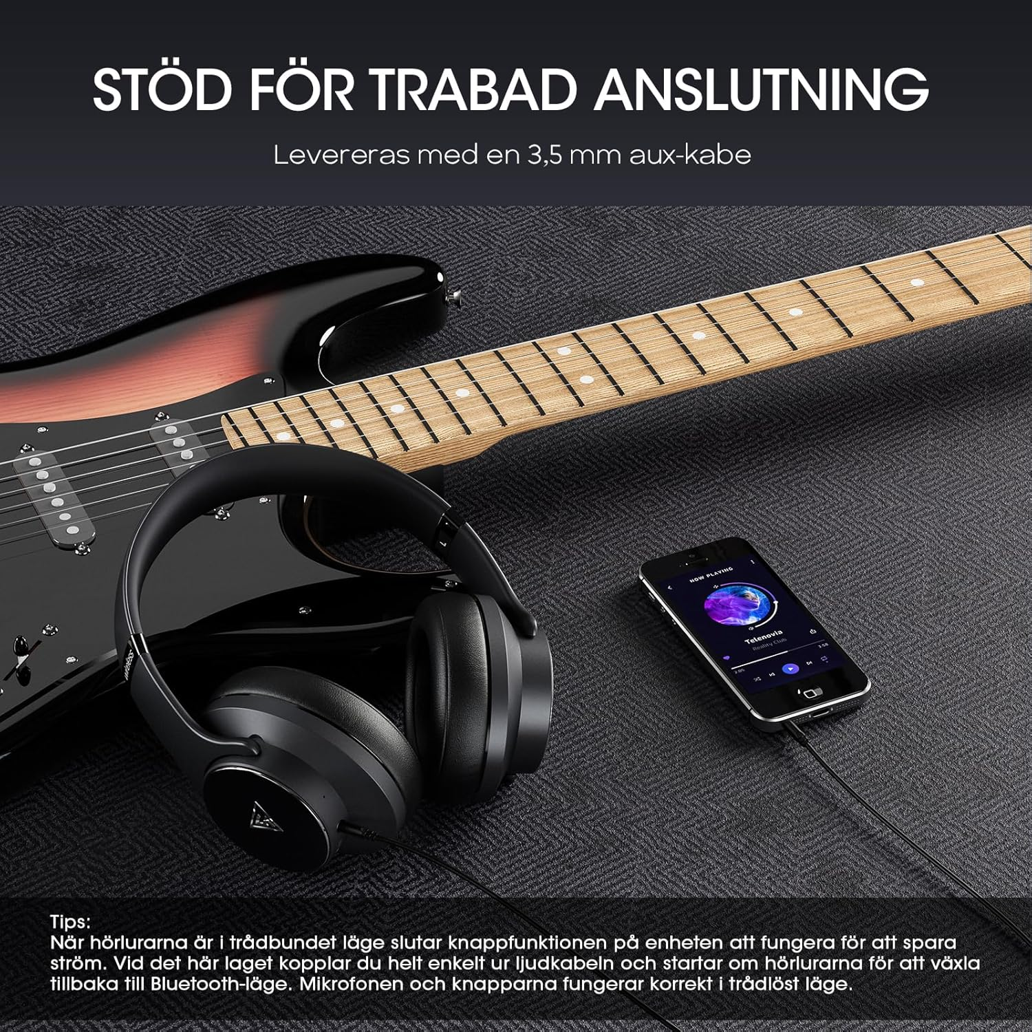 DOQAUS Bluetooth Headphones over Ear, 90H Playtime Bluetooth 5.3 Wireless Headphones with Microphone with Hifi Stereo Sound, Deep Bass for Travel Mobile Phone, Black image number 2