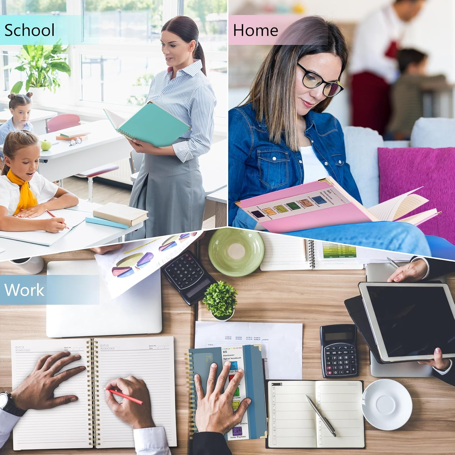 HAUTOCO Spiral Notebook Journal 8.5"X 11", College Ruled Leather Notebook with 320 Pages, 100 GSM Paper, A4 Hardcover Notebook, Lined Journaling Notebooks for Work, Office, School, Business, Airy Blue image number 4