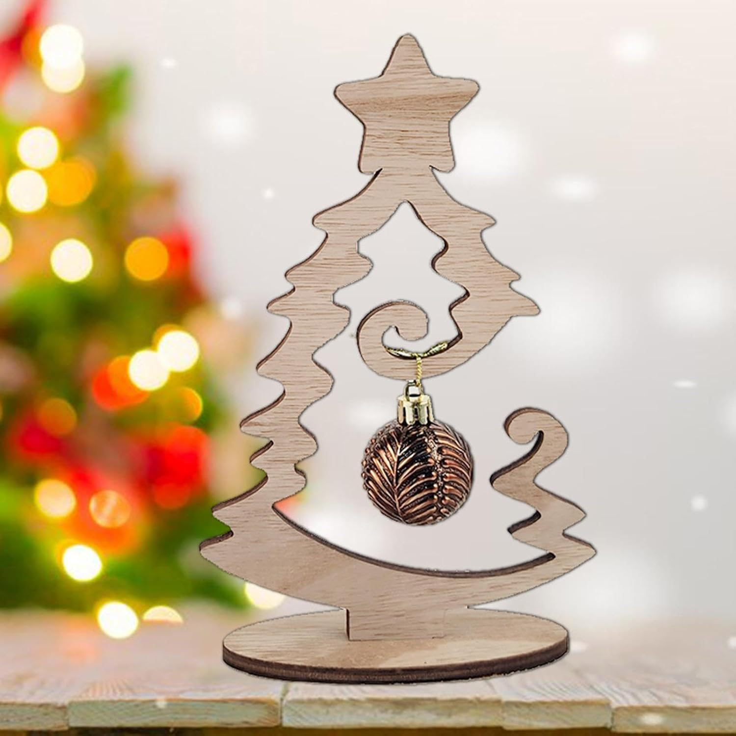 Wooden Decorations, Tree Ornaments Rustic Tabletop Decor, Tiny Christmas Ornaments, Christmas Tree Standing Wooden Christmas Tree for Christmas Decoration Tabletop Decors image number 5