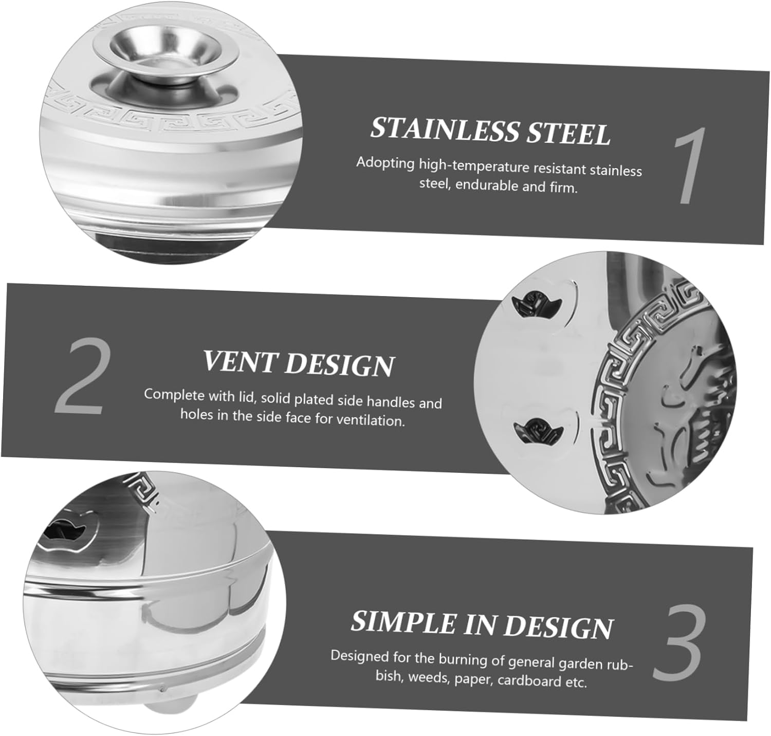 Sosoport Stainless Steel Burning Barrel Small Incinerator Can for Garden Paper Cardboard Metal Burn B image number 6