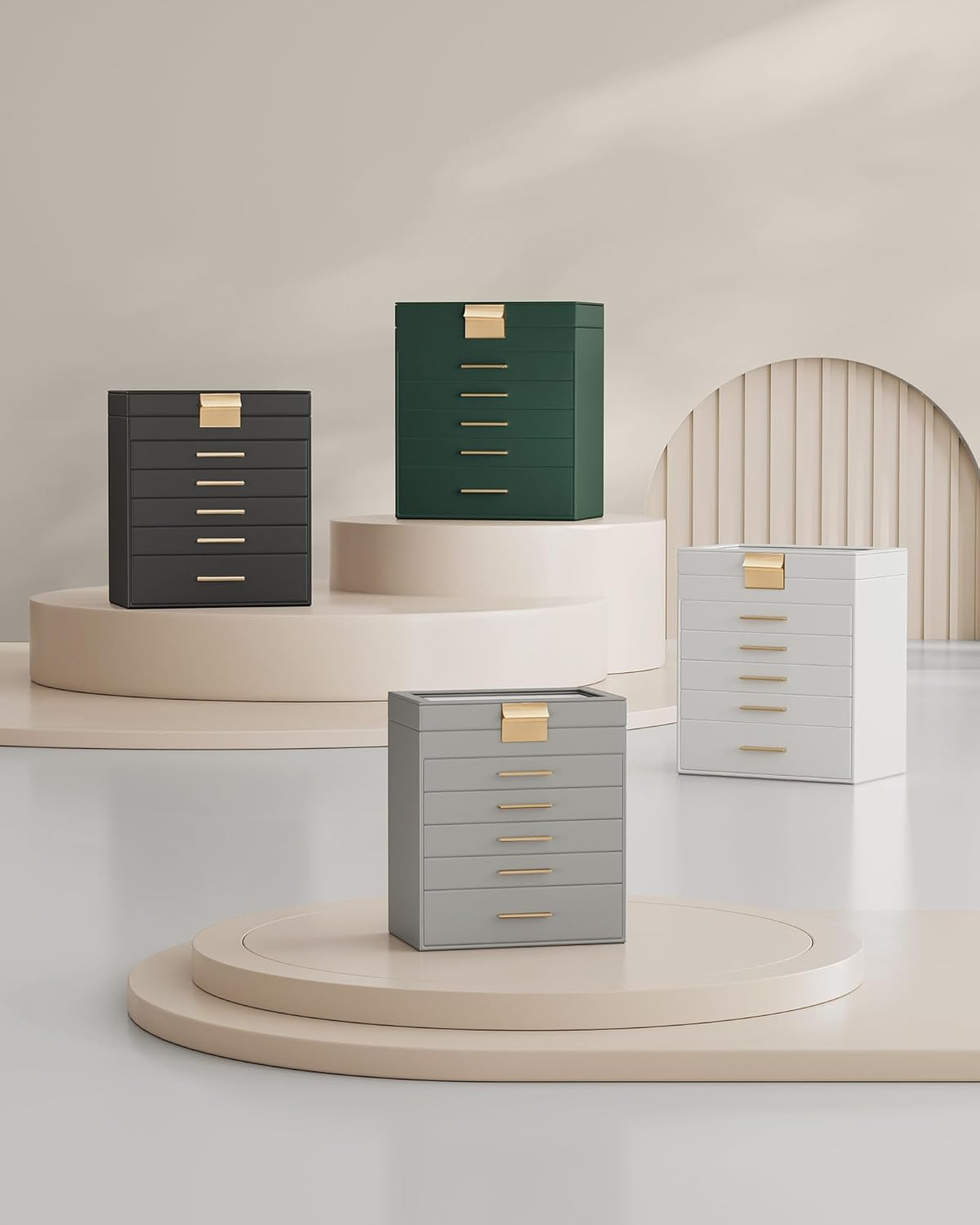 SONGMICS JBC171B01 6 Tier Jewellery Box with Glass Lid 5 Drawers Sunglasses Large Jewellery Storage Modern Graphite Black Gold - Graphite Black + Golden image number 6