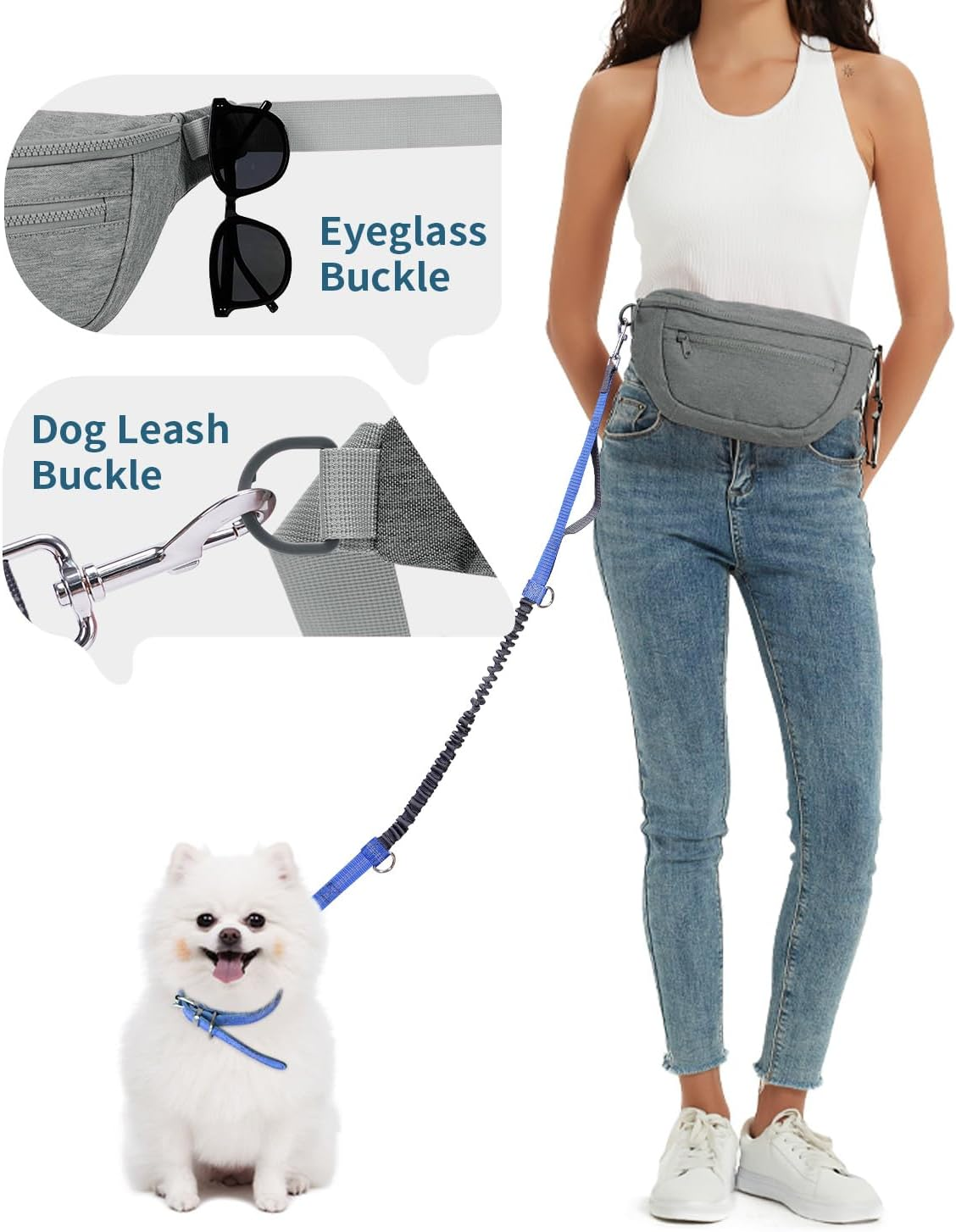 Fanny Pack for Women Men,Waist Bag Pack with Extra Extension Belt, Water Resistant Fashion Crossbody Belt Bags for Travel Walking Running Hiking, Pink Patent Pending, Grey image number 4