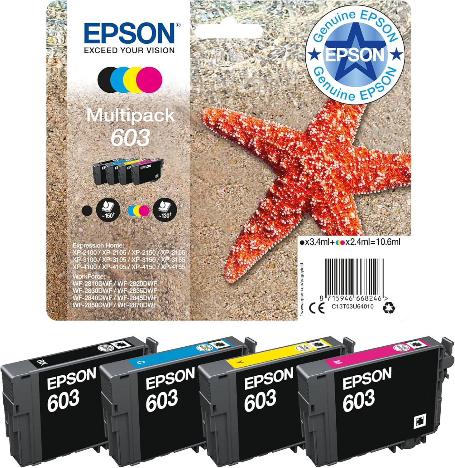 Epson 603 Starfish Genuine, 4-Colours Multipack Ink Cartridges image number 1