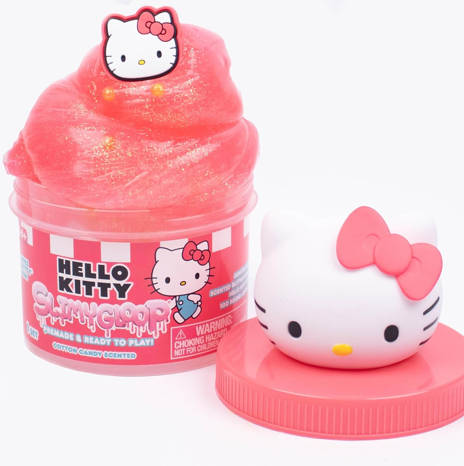 Hello Kitty SLIMYGLOOP Jar, 8 Oz Red & White Cotton Candy Scented Slime, Includes Beads & Hello Kitty Charm, Sanrio Stuff, Hello Kitty Slime, Slime for Kids, Hello Kitty Merch image number 1