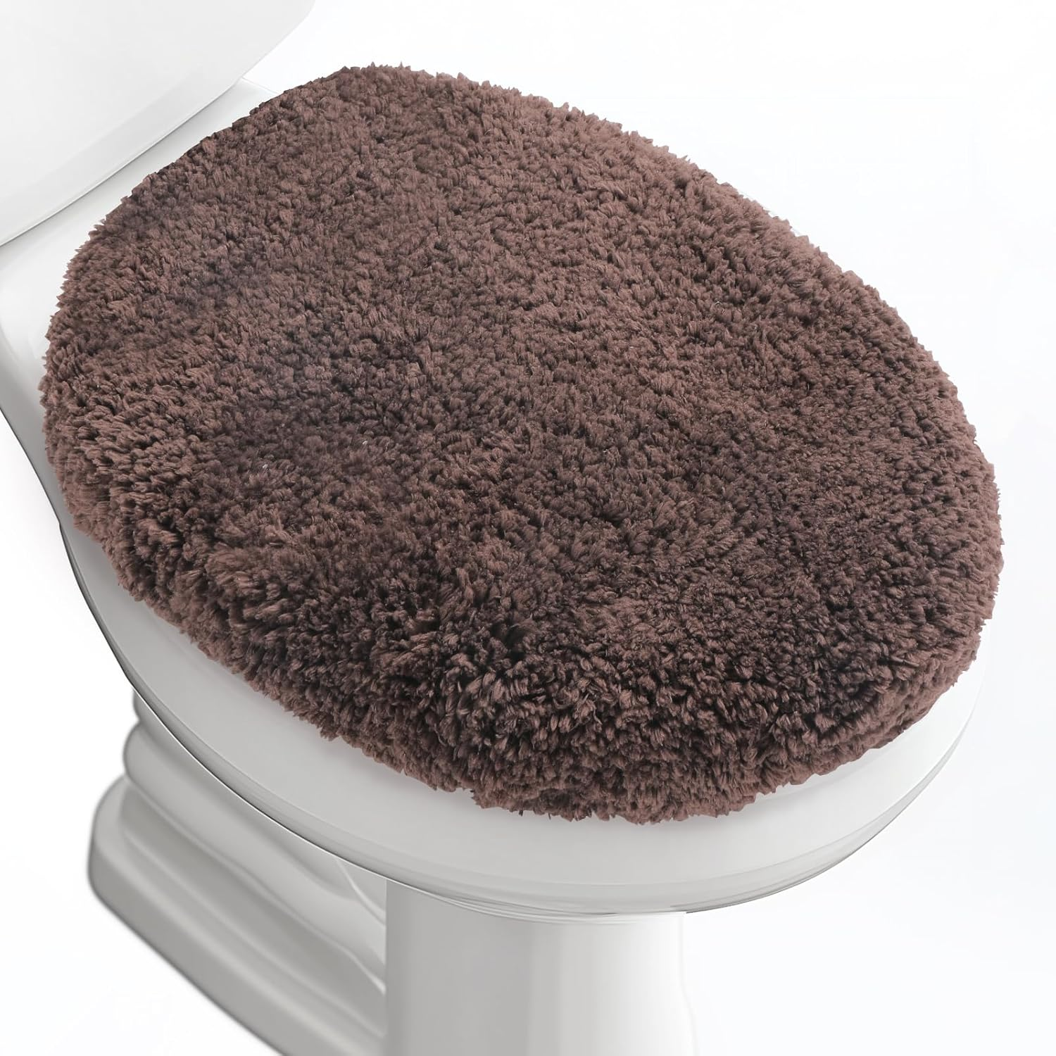 Luxury Soft Microfiber Toilet Lid Cover Machine Washable Solid Toilet Seat Cover 17.5" X 15" Adjustable Rubber Backing Fits Most 16-17.5" L X 14-16" W round Oblong and Elongated Toilet Seat