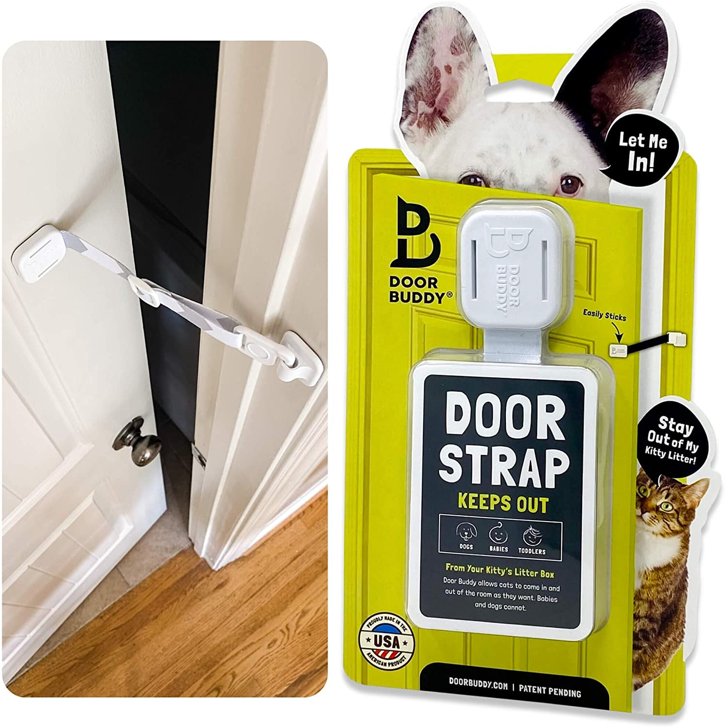 Door Buddy Adjustable Door Strap and Latch - Grey. Dog Proof Litter Box the Easy Way. No Need for Pet Gates or Interior Cat Door. Use This to Keep Dog Out of Litter Box and Cat Feeder. image number 2