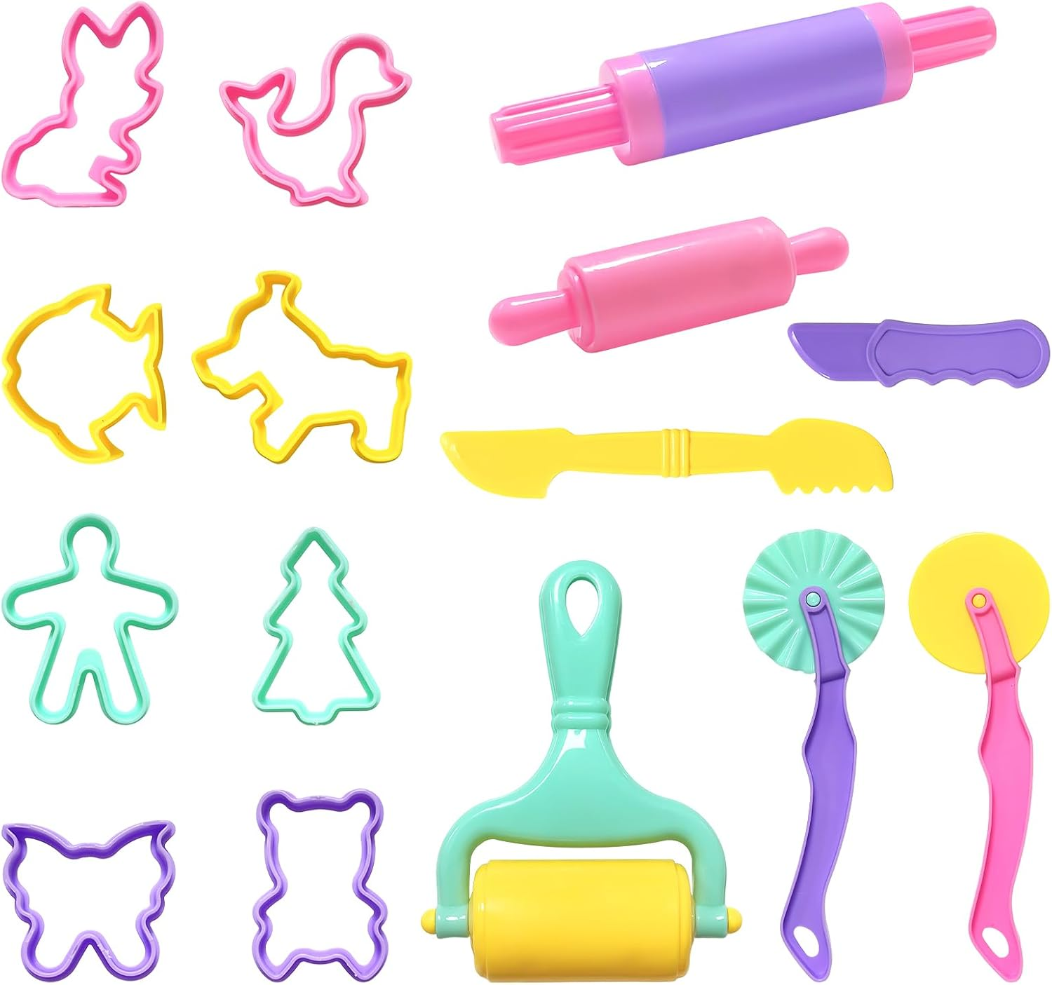 BEZANU Dough Tools Kit, 15 PCS Dough Accessories Molds with Animal Cutters for Creation Educational Toy Gift Set (Colorful) image number 3