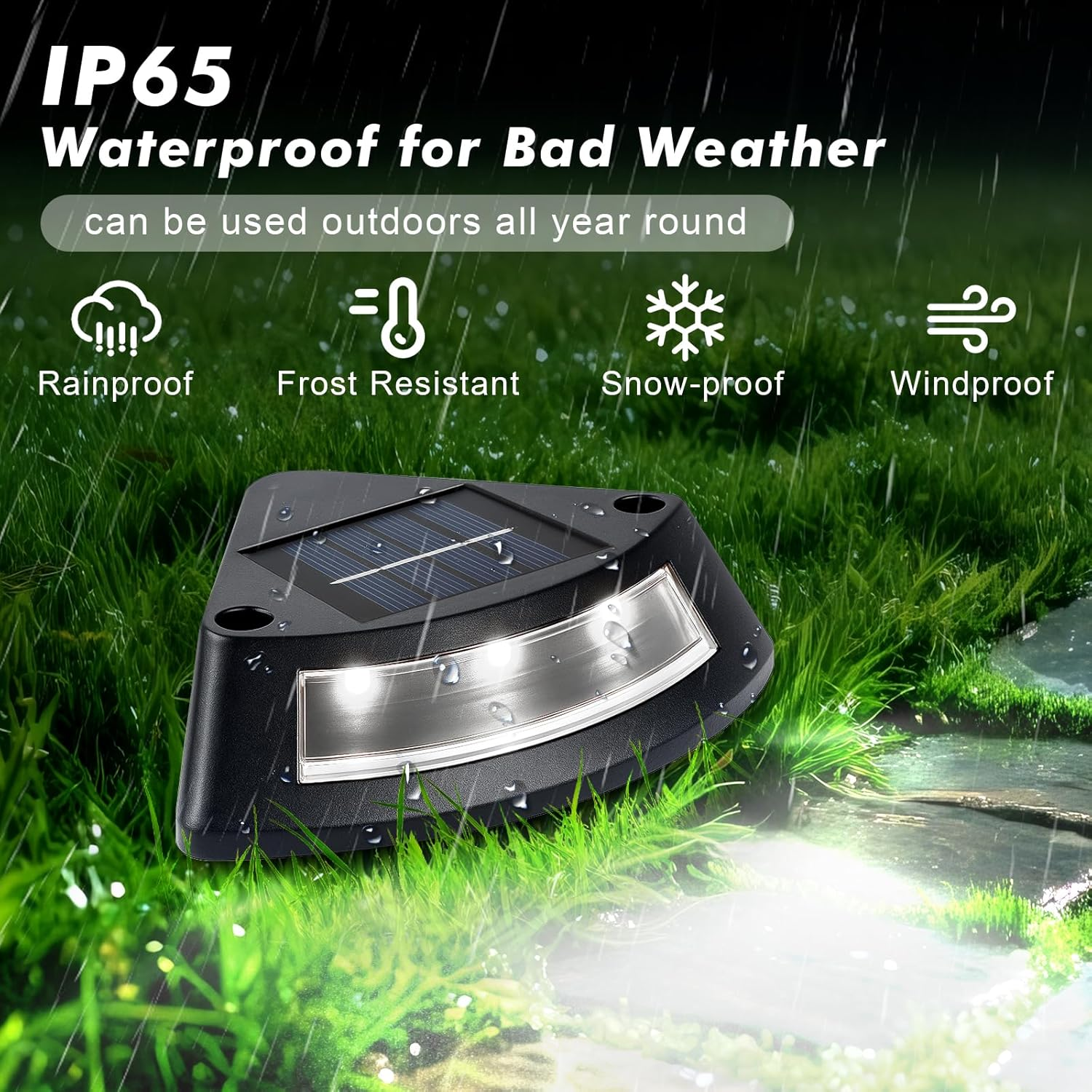 Qoosea Solar Lights for Outdoor Garden, Pack of 4 IP65 Waterproof Solar Stair Lighting, 6500 K White LED Step Light, Garden Lamps for Outdoor Stairs, Steps, Fence, Yard, Patio, Gutter, Path Decoration image number 4