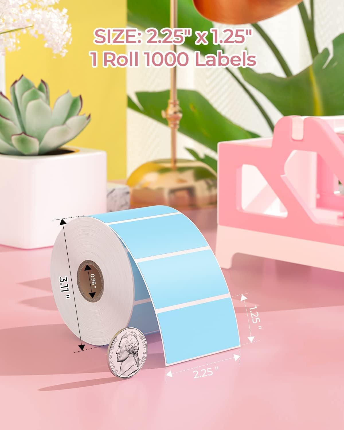 MUNBYN 2.25"X1.25" Thermal Sticker Labels, Blue Self-Adhesive Barcode Label Paper for Direct Thermal Printer and Business, Multi-Purpose Rectangle Address Shipping Mailing Stickers,1000 Sheets/Roll image number 3