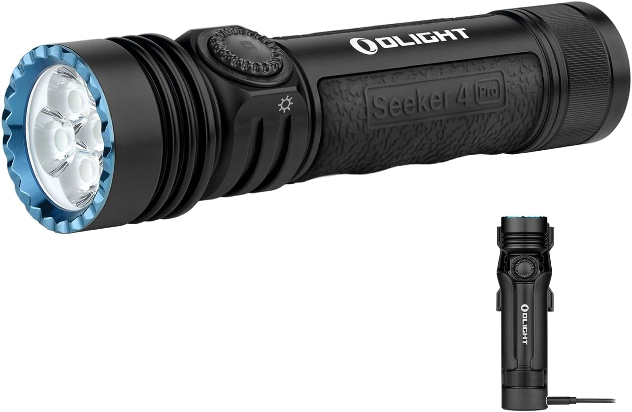 OLIGHT Seeker 4 Pro Maximum 4600 Lumens Super Bright Flashlight with Holster Dual Charging Options for Outdoor Searching, Hunting(Black)