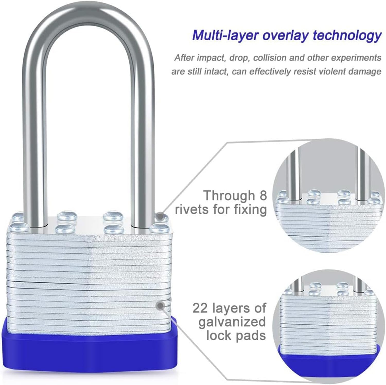 2 Pack Padlock with Keys,40Mm Long Shackle Padlocks Outdoor Heavy Duty Pad Lock, Weatherproof Laminated Padlock for Outdoor Use, Shed, Garage, Fence (2Pcs) image number 1