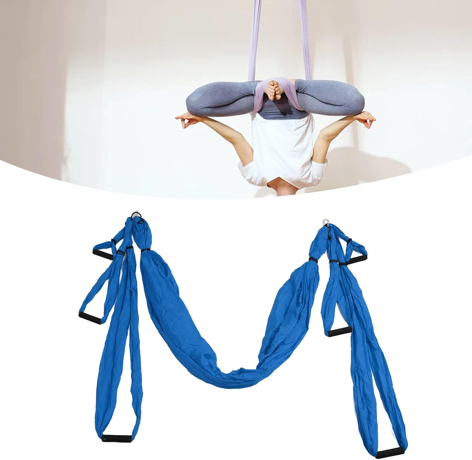 Aerial Yoga Swing Set, Strong Yoga Hammock Kit, Yoga Swing Sling Inversion Exercises Tool, Aerial Sling Inversion Fly Kit for Home, Gym, Fitness, Indoor, Outdoor (Dark Blue) image number 3