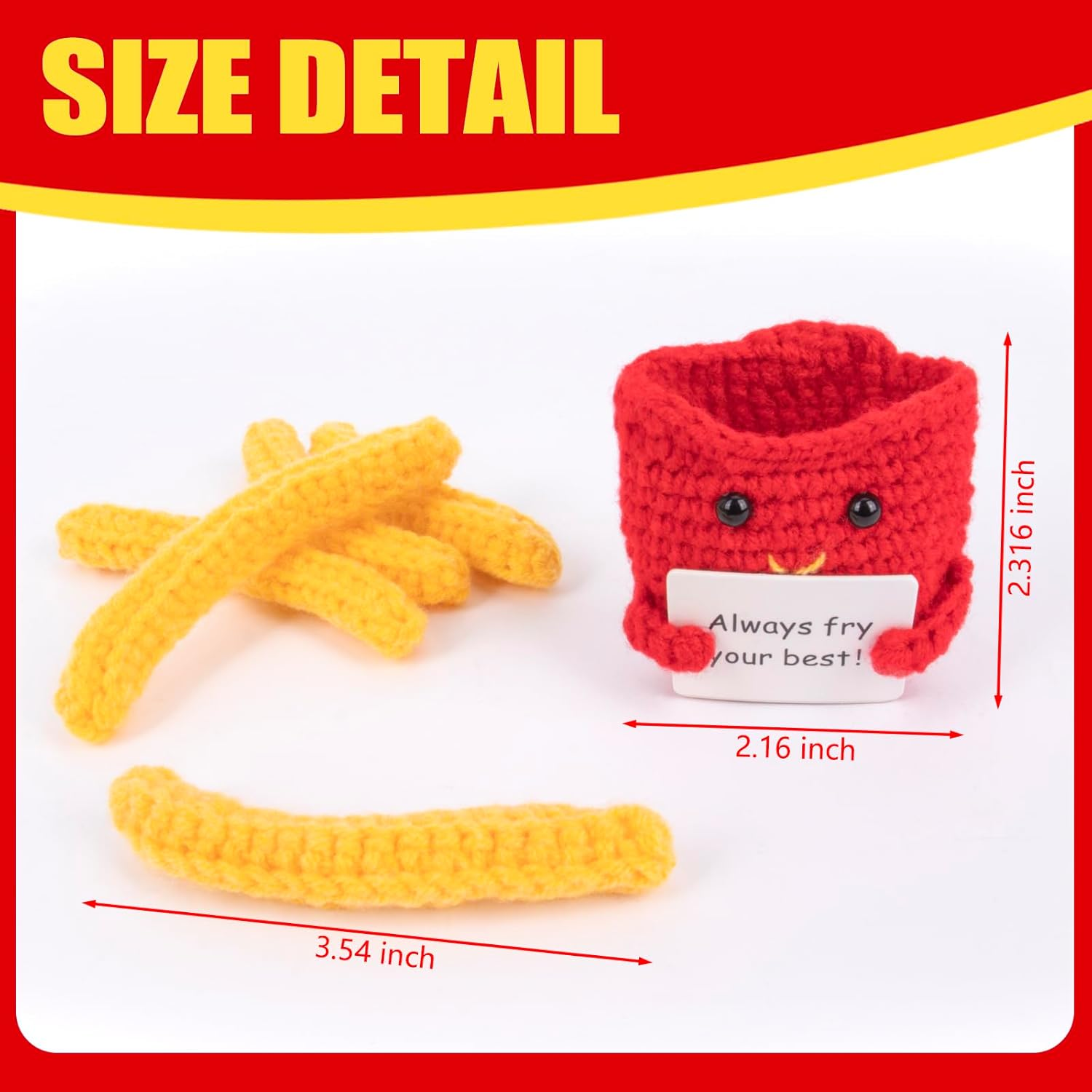 Funny Positive French Fries Cute Crochet Toy with Positive Card Cheer up Funny Gag Gifts for Best Friend Birthday Housewarming Women Teacher Fall (French Fries) image number 6