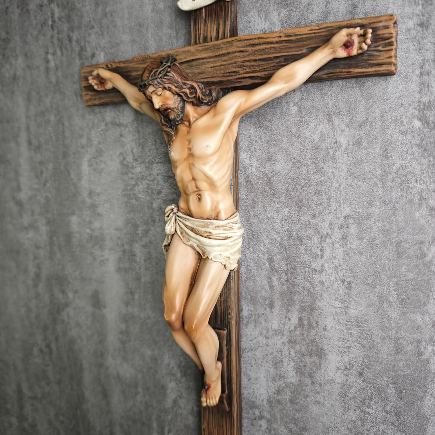 BC Catholic Crucifix Wall Cross, Jesus Christ Inspirational Home D&eacute;cor, Religious Devout Gift, 14"H, Renaissance Sculpture Handmade by Buildclassic image number 5